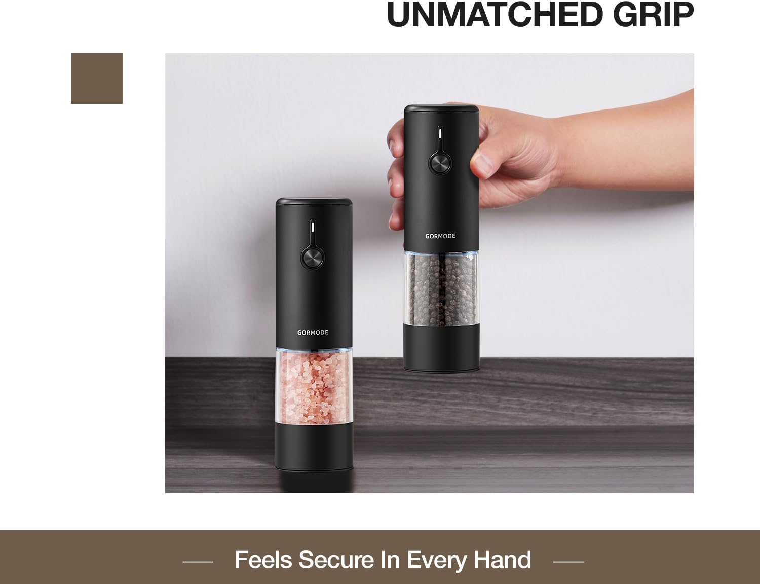 Thumbnail 4 de Black stainless steel electric salt and pepper grinder set with dust cover – rechargeable automatic pepper mill (2 pack)