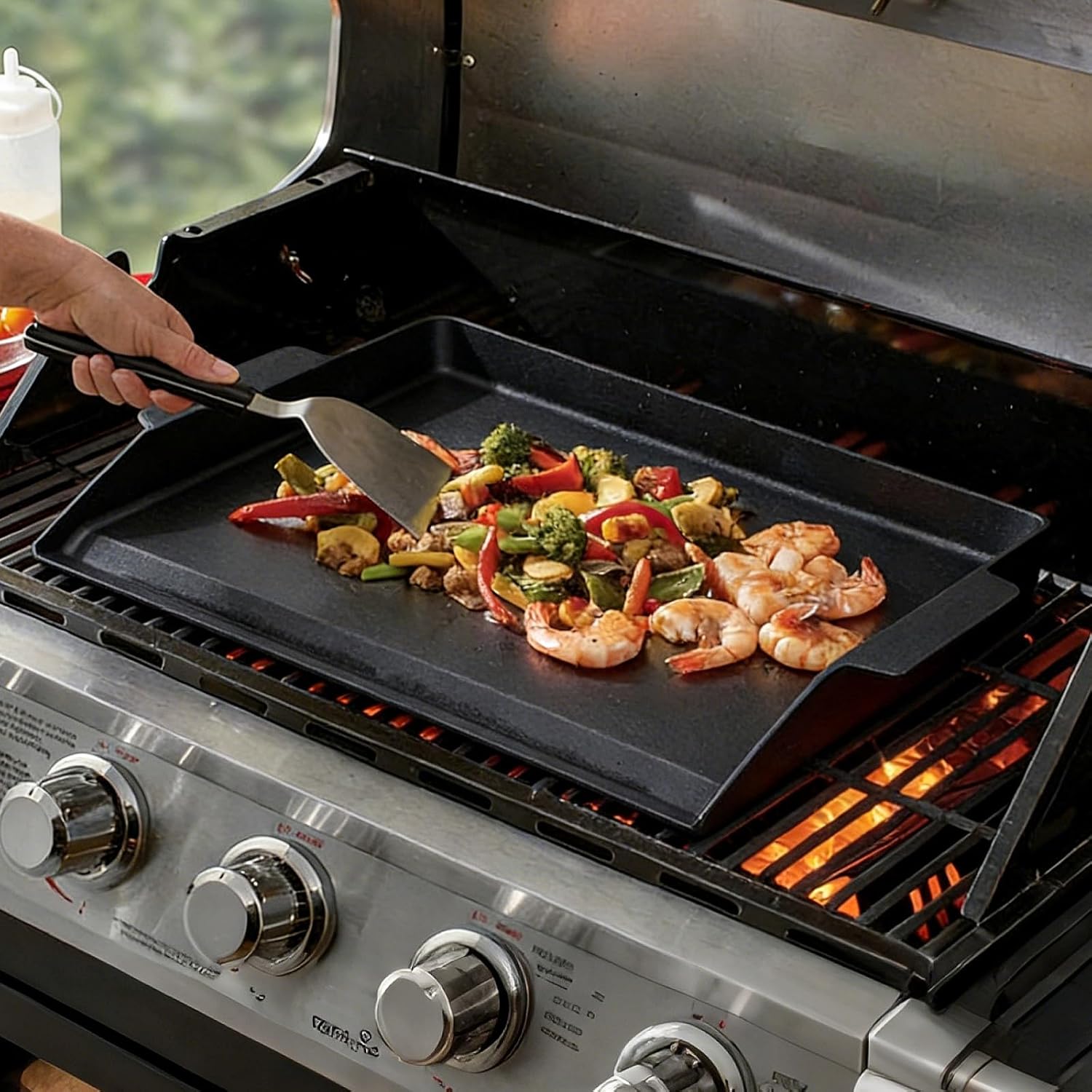 Detalle 2 de Rushare Cast Iron Griddle, 23" x 16" Flat Top for BBQs and Gas Grills