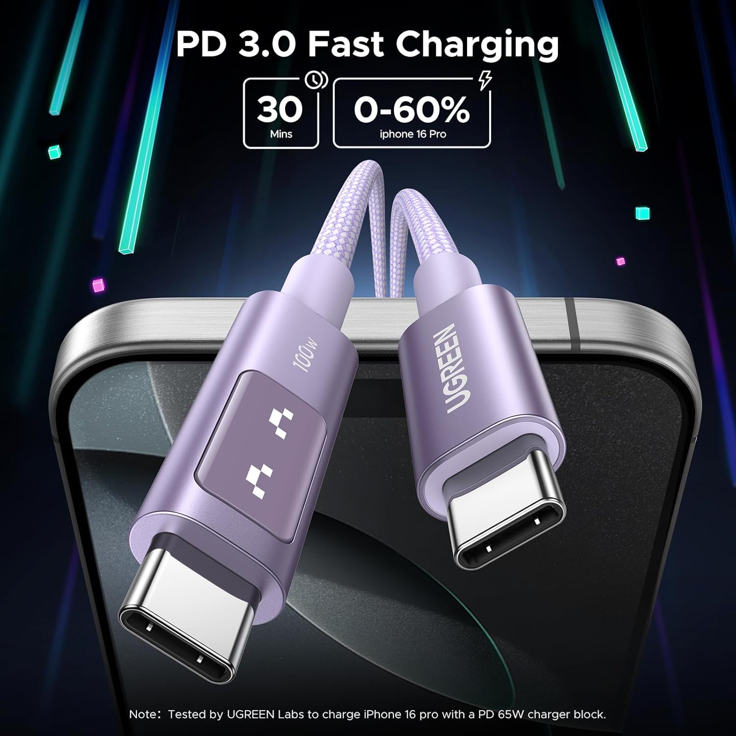 Detalle de UGREEN Uno 100W USB C cable 5A