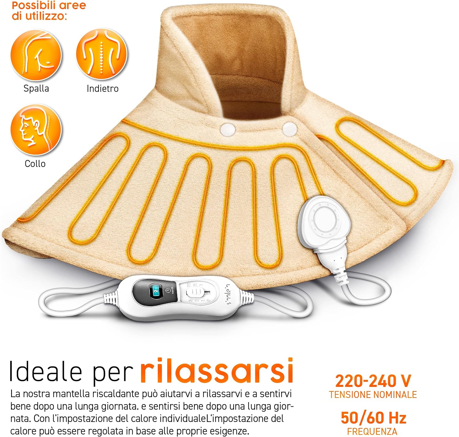 Detalle 2 de sinnlein Termoforo Elettrico per Cervicale e Spalle – Cuscinetto Riscaldante 100W con 3 Impostazioni
