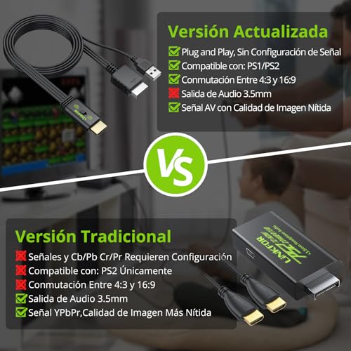 Thumbnail 7 de LiNKFOR Convertidor PS2 a HDMI 1080P 60hz: convierte PS1/PS2 analógicos a HDMI con 4:3/16:9