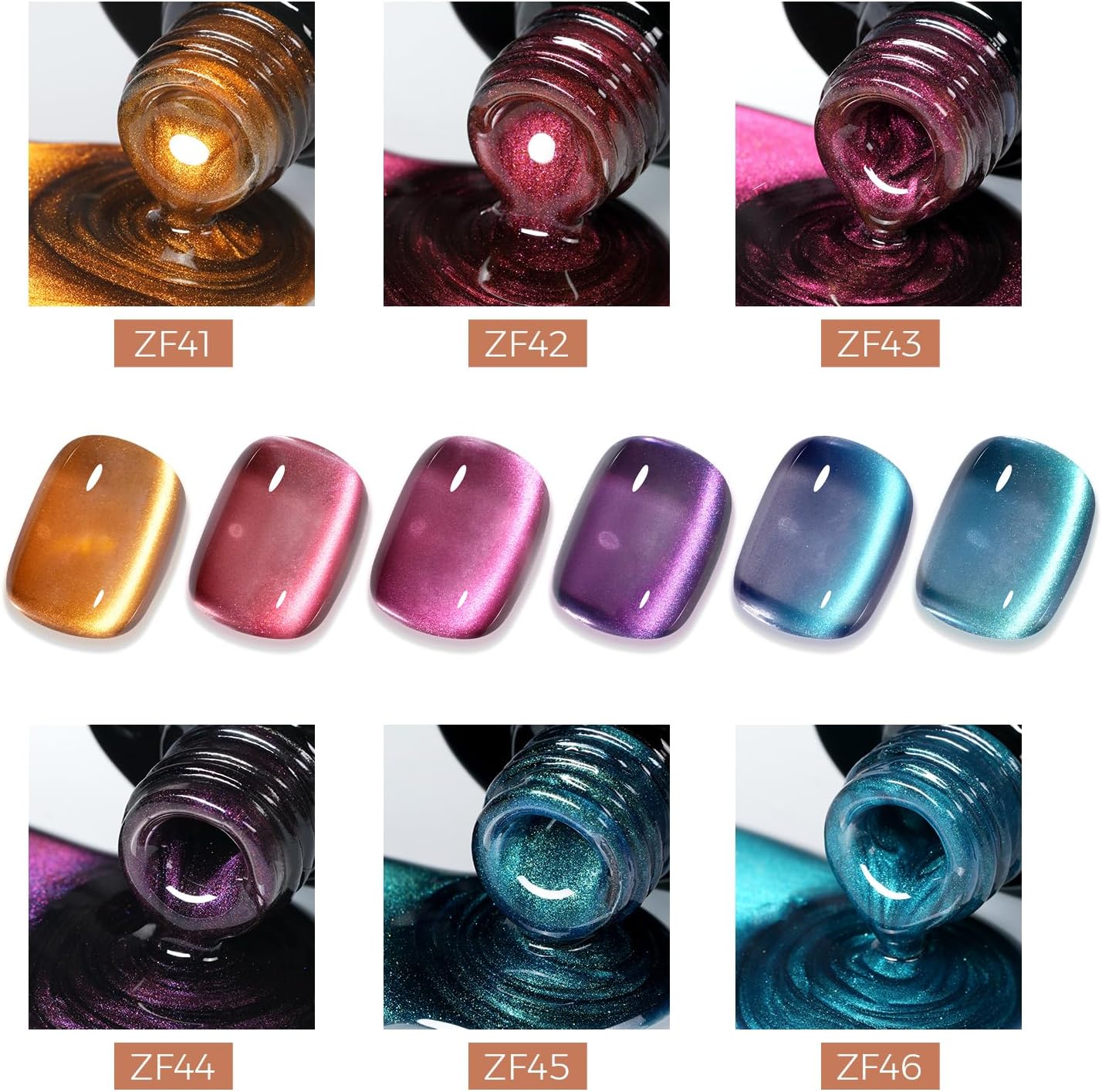 Detalle de TOMICCA Cat Eye Gel Nail Polish – Kit 6 couleurs Violet / Bleu profond, effet verre cristal magnétique, 8ml