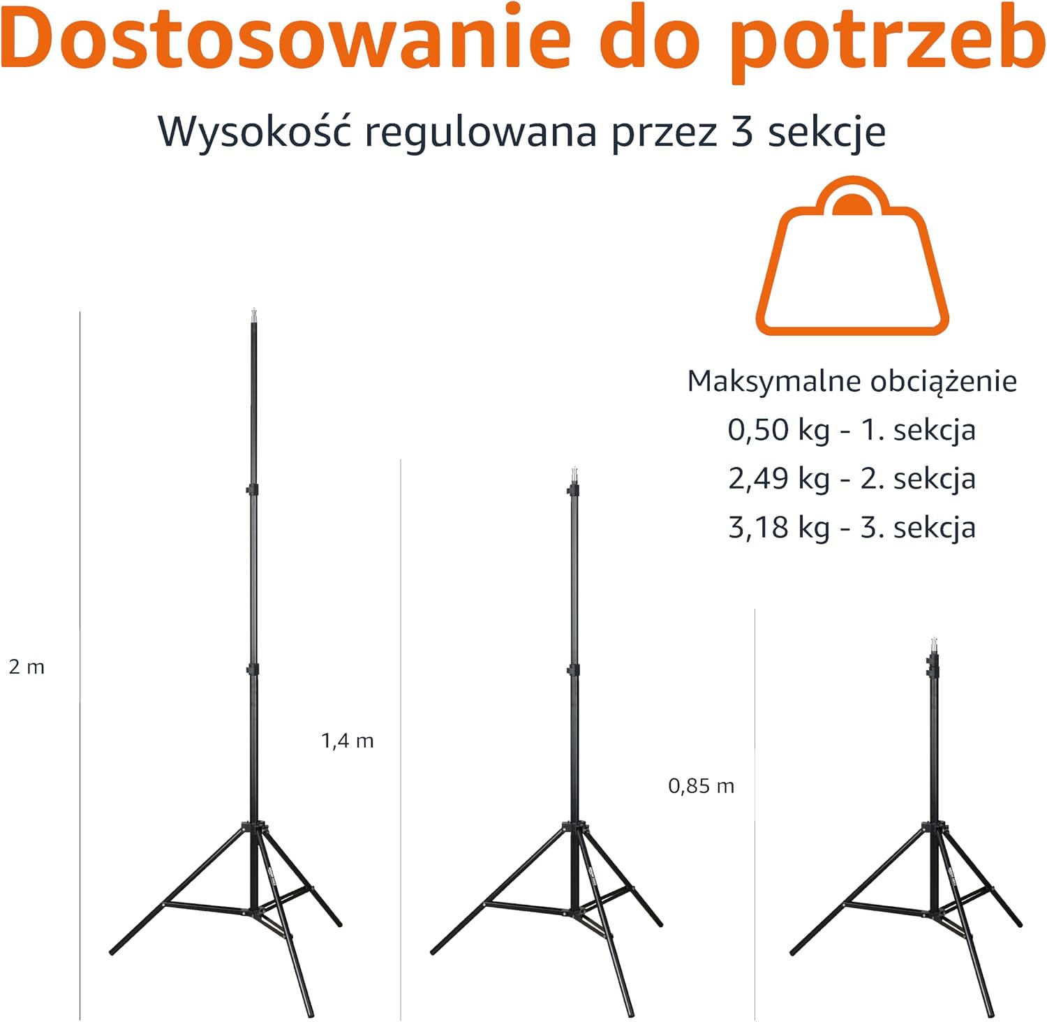 Detalle de Amazon Basics Aluminum Light Photography Tripod Stand – 2 statywy oświetleniowe 85–204 cm