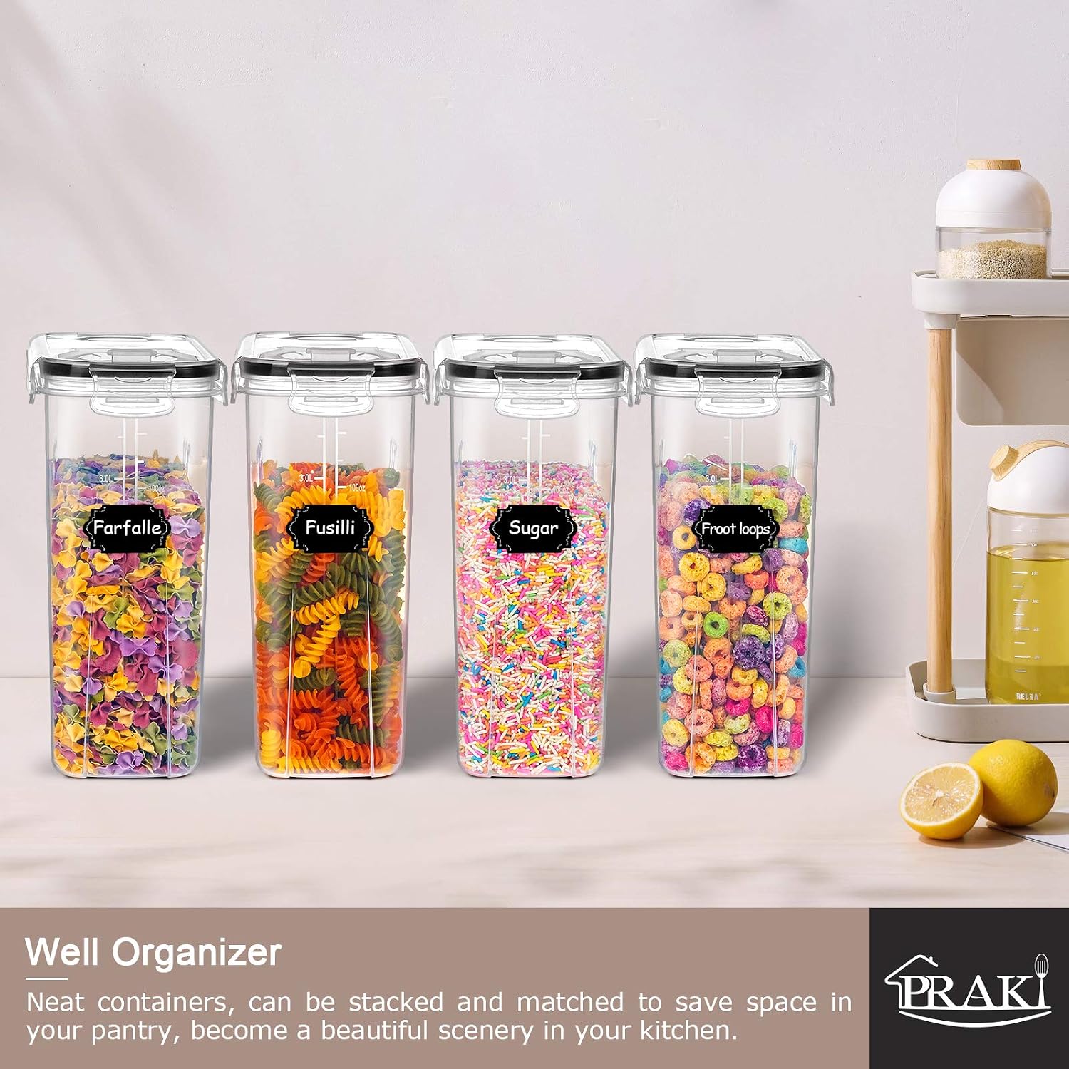Thumbnail 6 de PRAKI 5PCS Cereal Containers Storage Set with Lids, 4L BPA-Free Airtight Food Storage for Pantry Organization