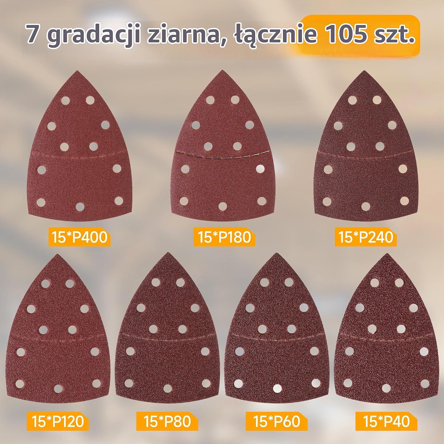 Detalle 2 de Sinand papier ścierny delta 105 × 152 mm, 11 otworów, 7 gradacji, 105 szt.