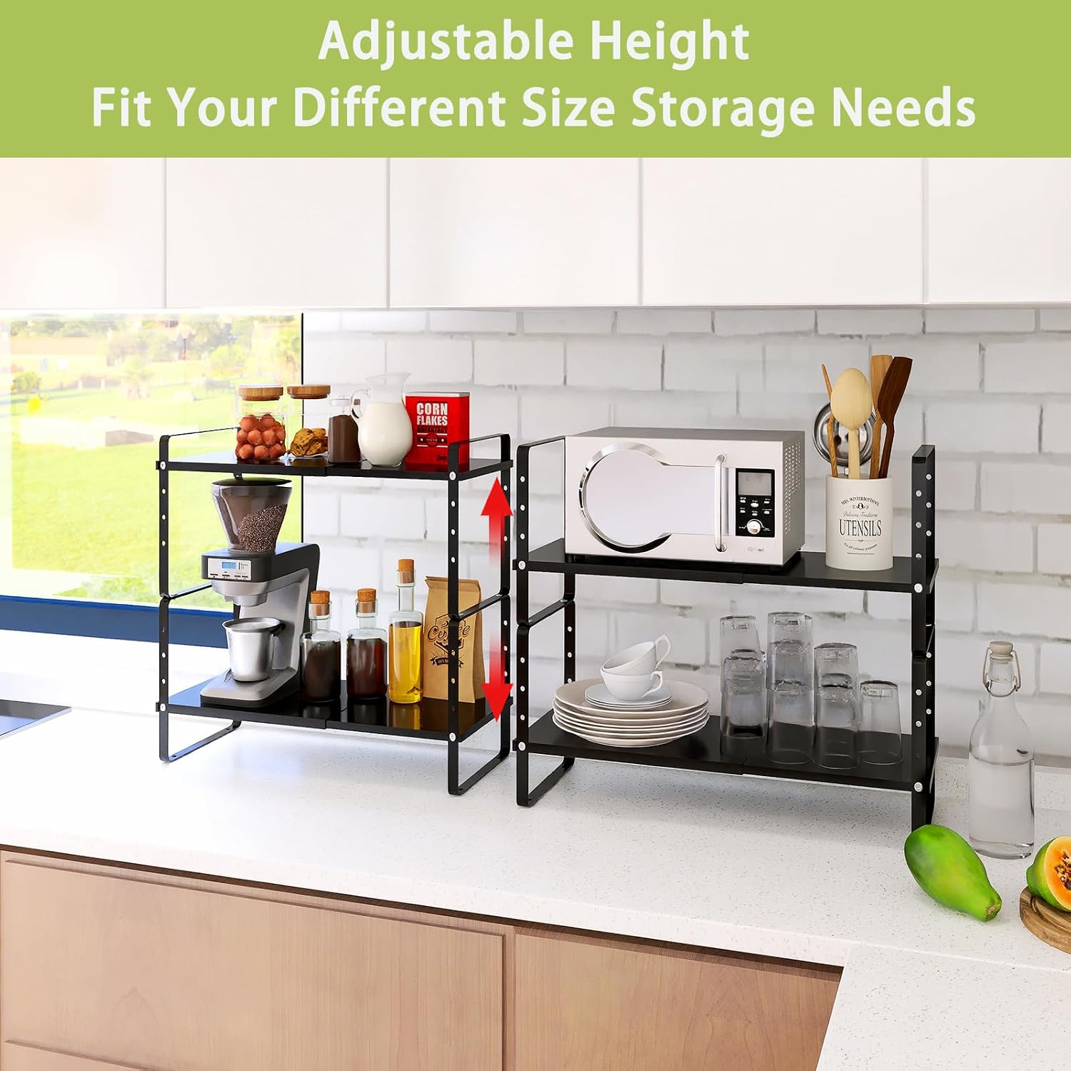 Detalle 2 de Across-Star Expandable Cabinet Shelf Organizer Rack: Adjustable, Stackable Kitchen Storage Solution