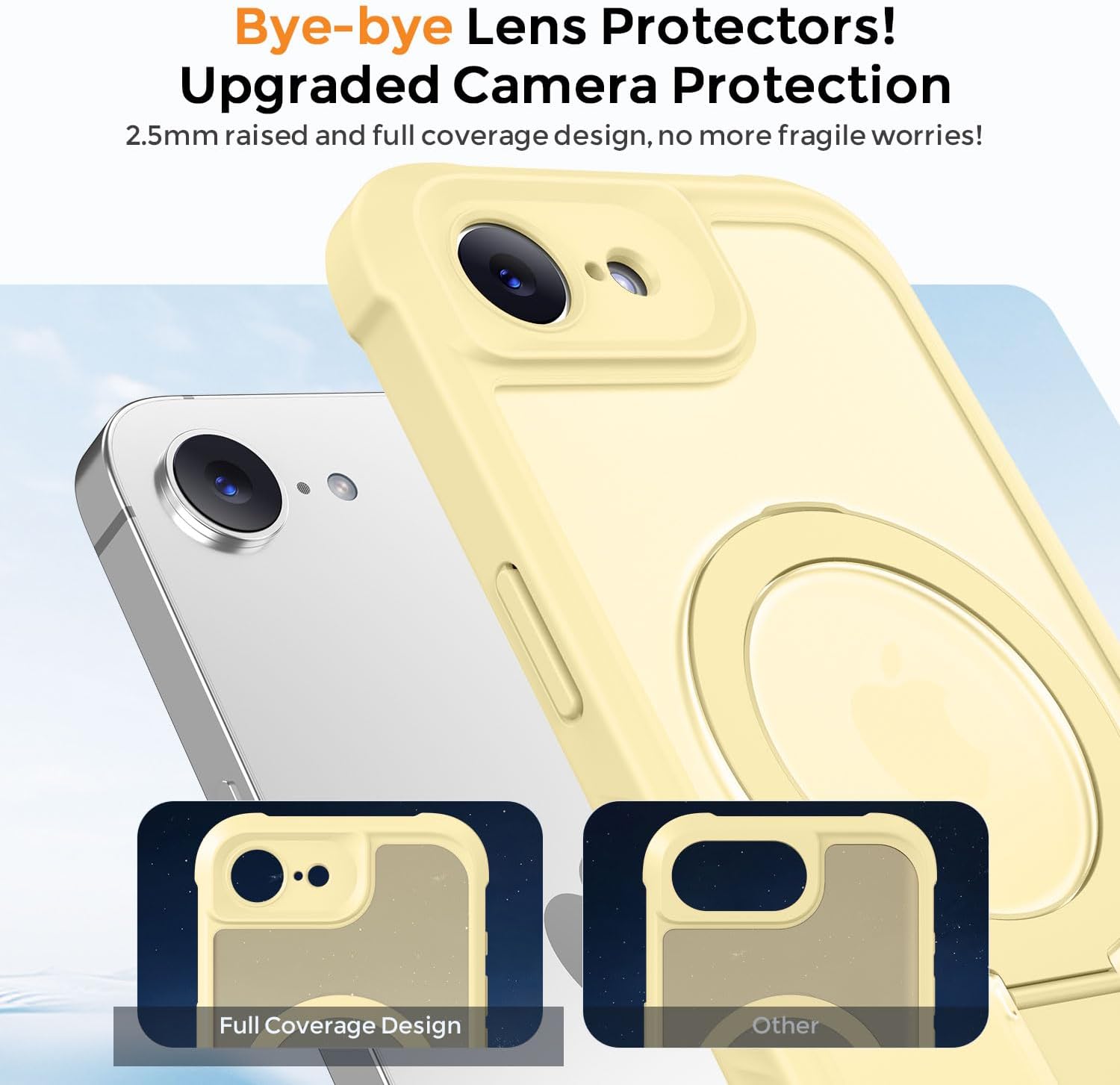 Detalle de MOCCA Magnetic Invisible Stand Case for iPhone 17e & iPhone 16e (Creamy Yellow) with Military-Drop Protection
