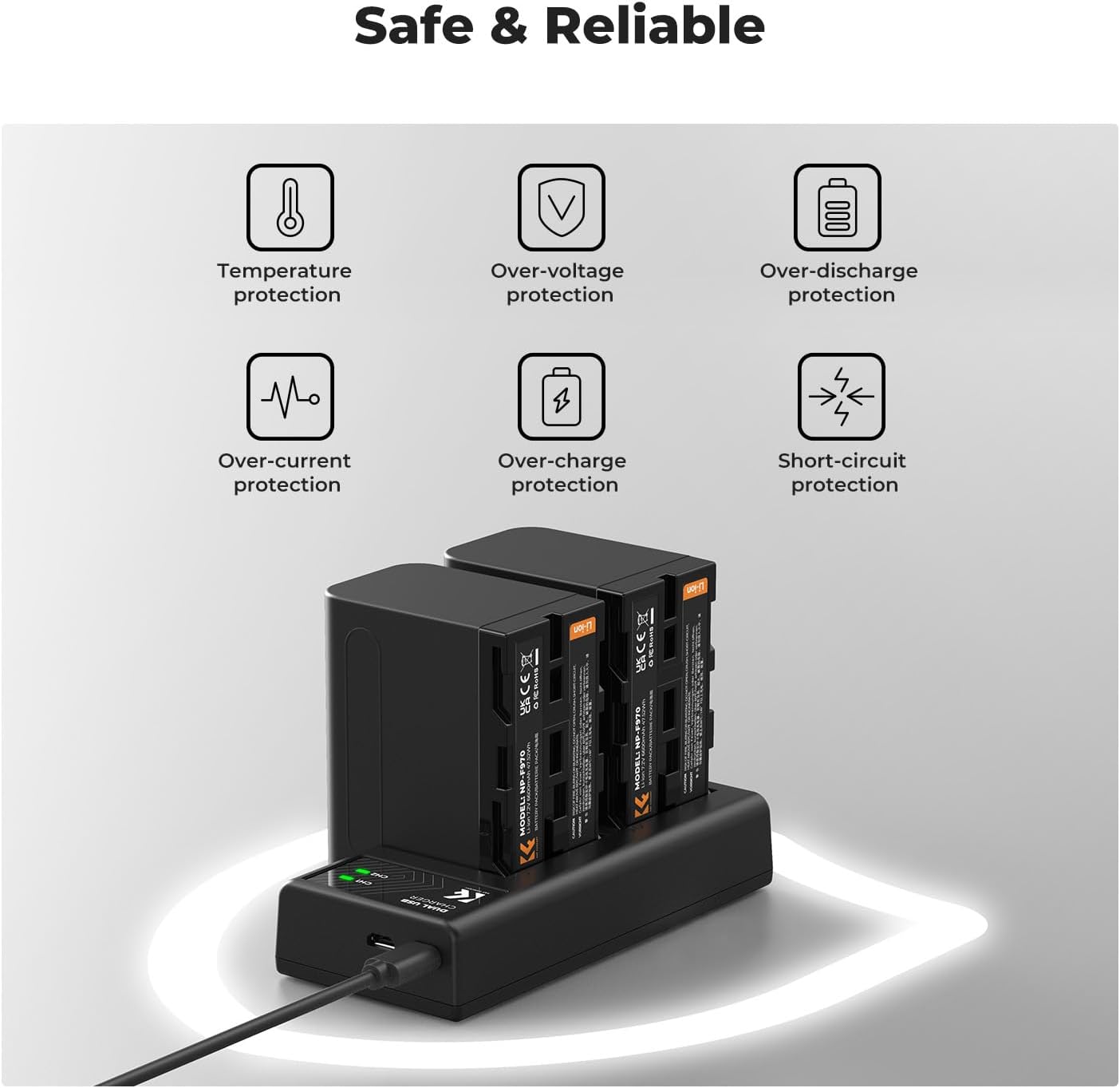 Thumbnail 4 de K&F CONCEPT NP-F970 2er-Pack (6600 mAh) Akkus & Dual-Slot-LED-Ladegerät für Sony NP-F-Serie