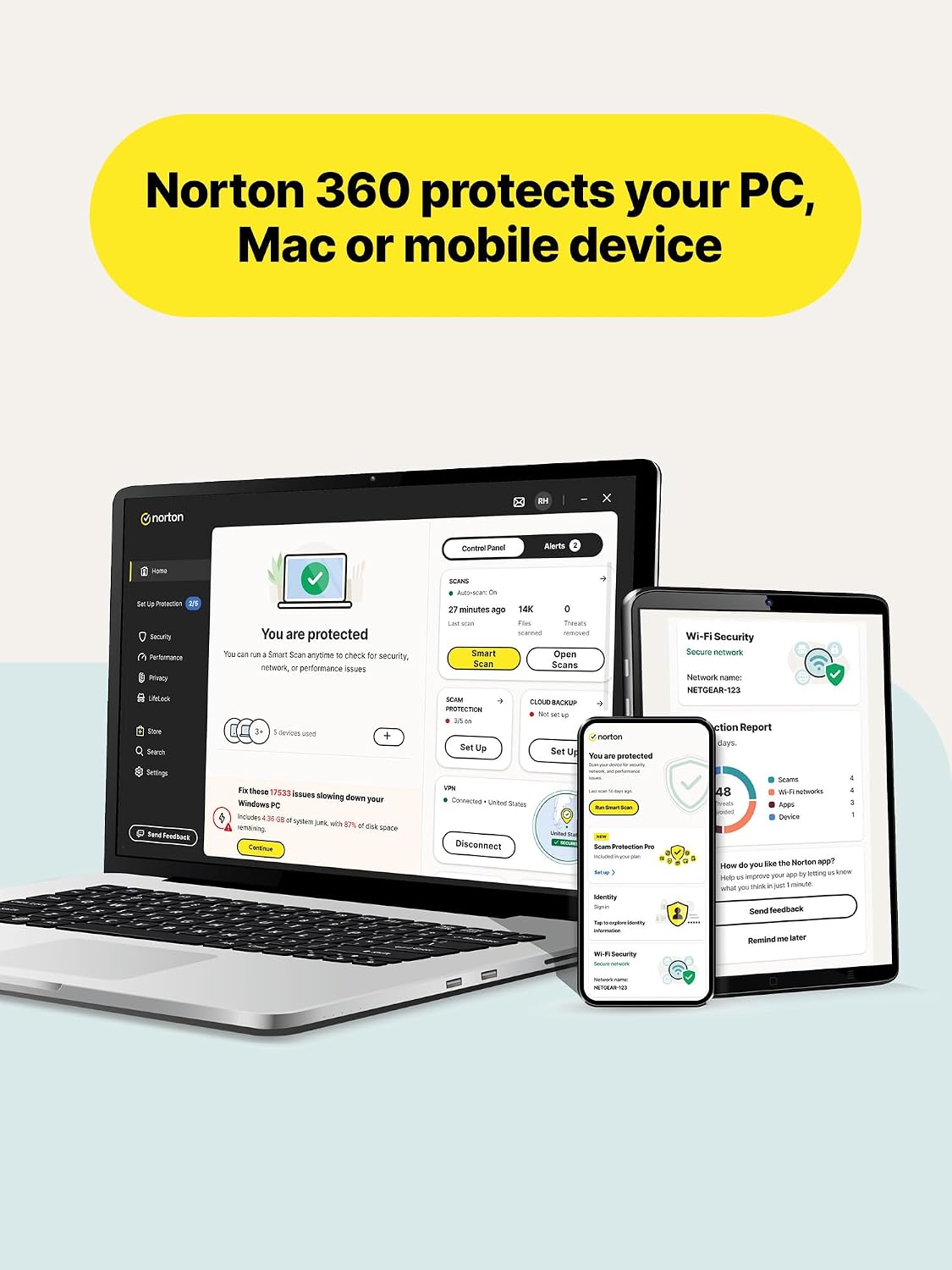 Detalle 2 de Norton 360 Standard: Antivirus for 1 Device with AI Scam Protection, VPN, Dark Web Monitoring & 10 GB Cloud Backup