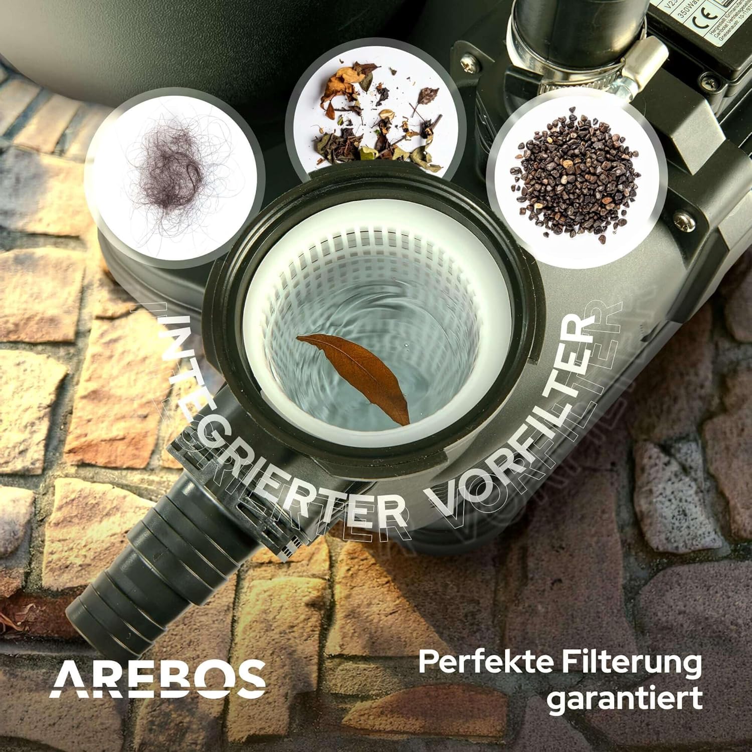 Thumbnail 4 de Arebos Schwimmbadpumpe 800W – Filterpumpe mit Vorfilter und 19000 l/h für Gartenpool und Aufstellbecken