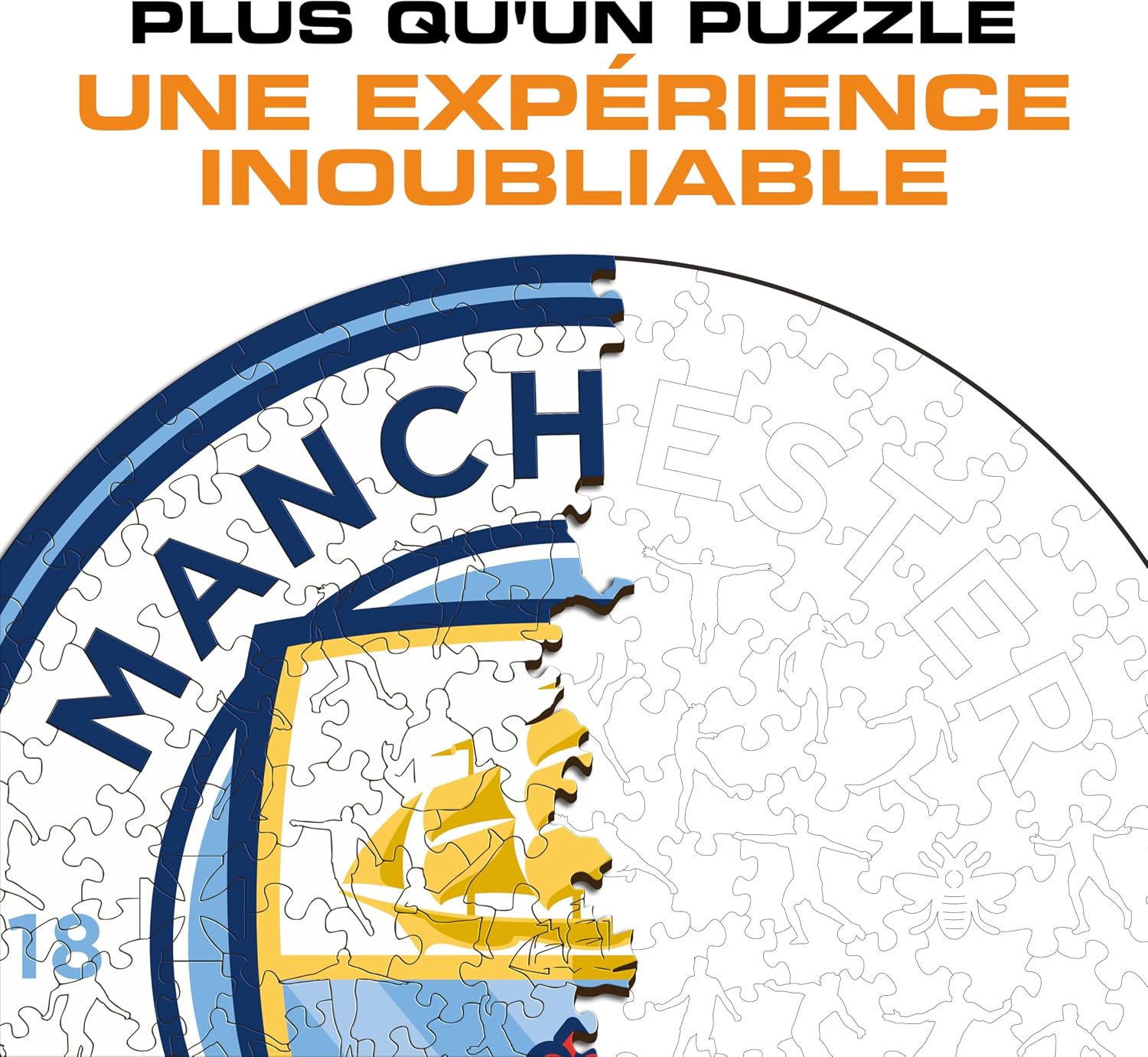 Detalle 2 de Iconic Puzzles Manchester City (logo) — puzzle en bois sous licence officielle, taille M, 270 pièces