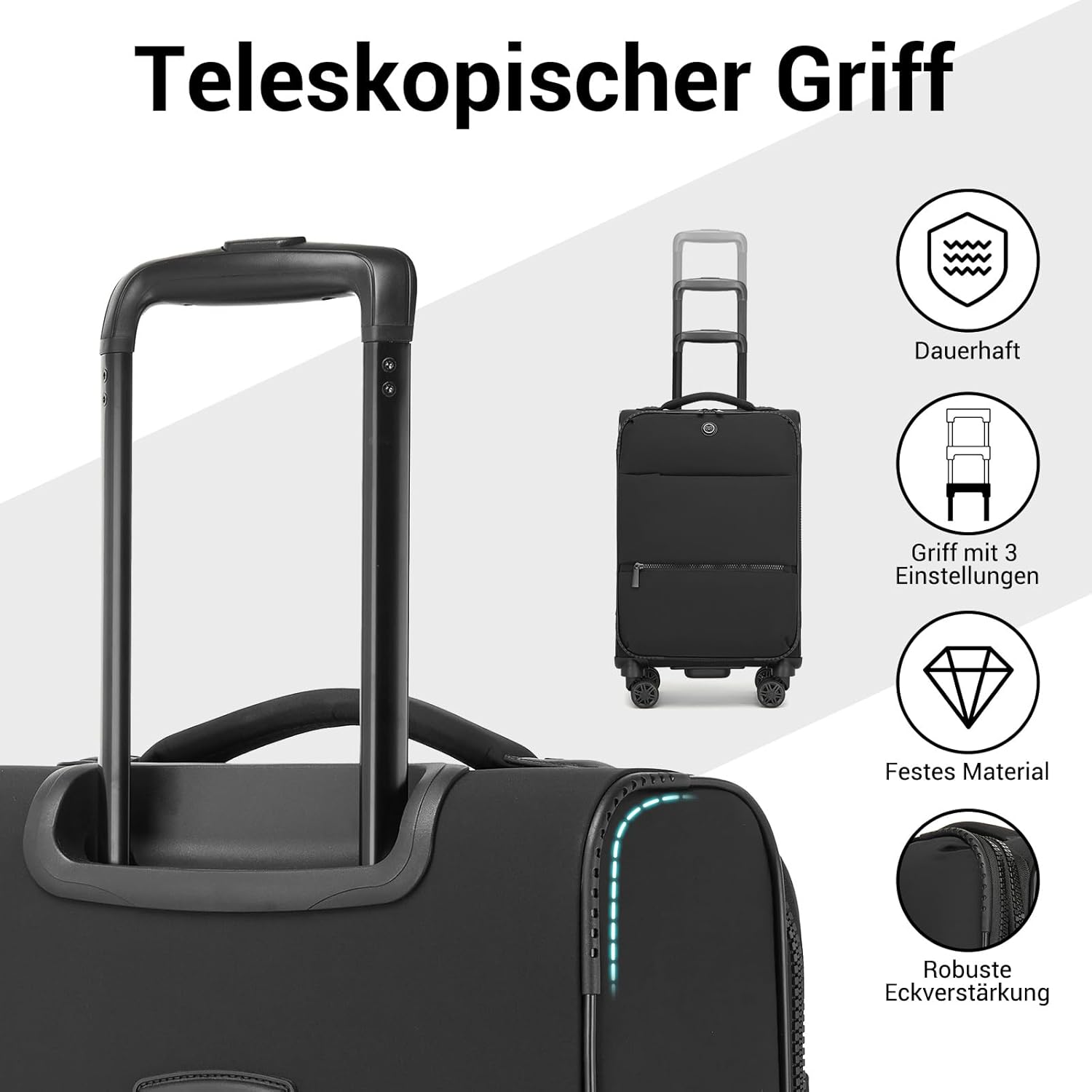 Detalle 2 de Miss Lulu Erweiterbarer Großkoffer – 112 L, 4 Rollen, leichter, wasserdichtes Nylon