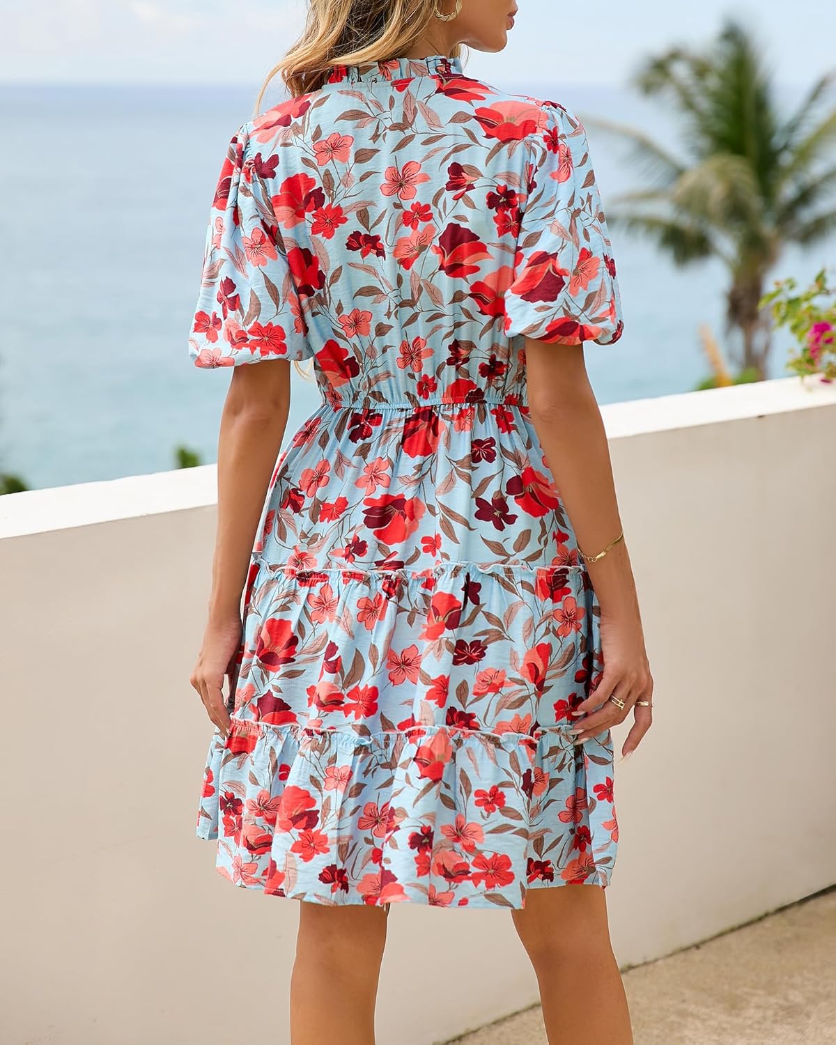 Thumbnail 5 de BTFBM Women Summer Floral Short Dresses: V-Neck A-Line Boho Mini for Warm-W weather