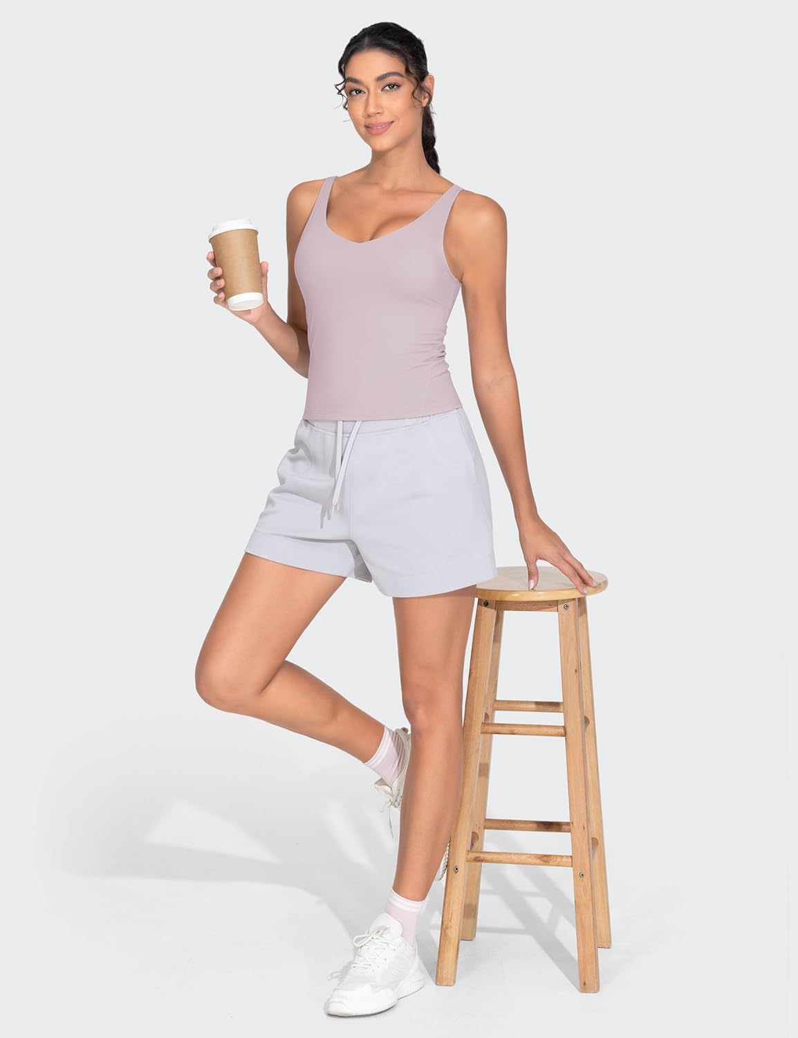 Thumbnail 5 de THE GYM PEOPLE Sport BH Damen Longline Crop Tank Top mit integriertem BH – Yoga, Fitness und Workout