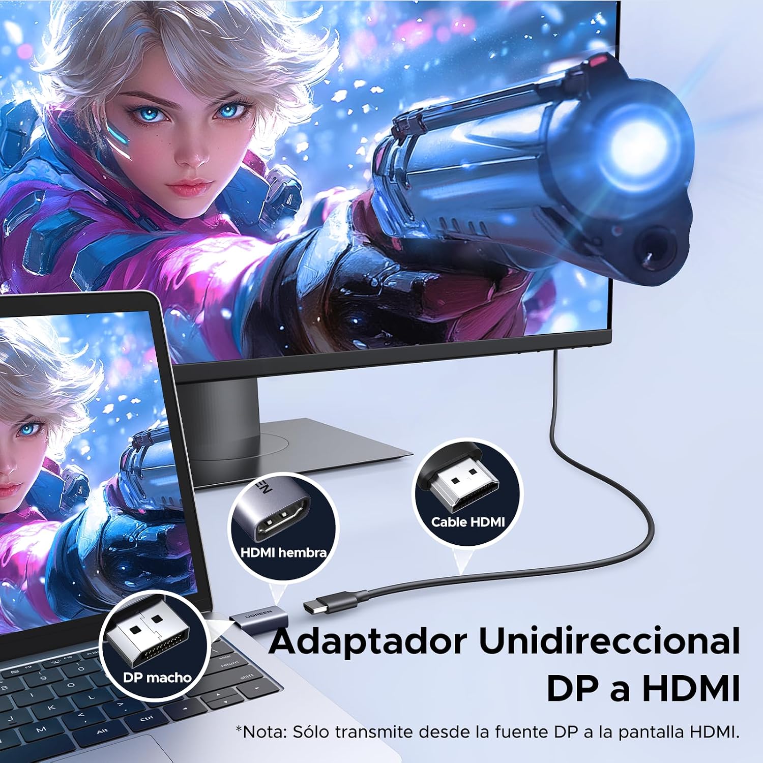 Detalle 2 de UGREEN Adaptador DisplayPort a HDMI 4K 30Hz (pack 2)