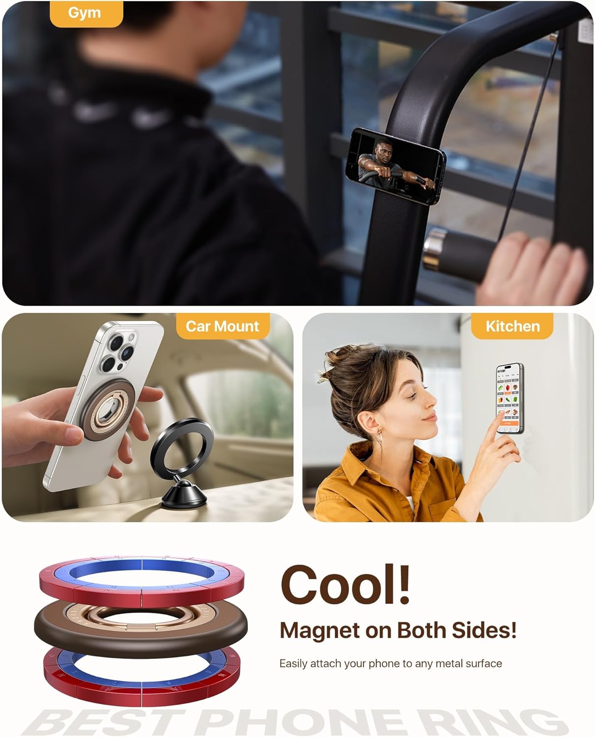 Detalle de andobil 2026 3rd Gen Magnetic Phone Ring Grip for MagSafe, Brown