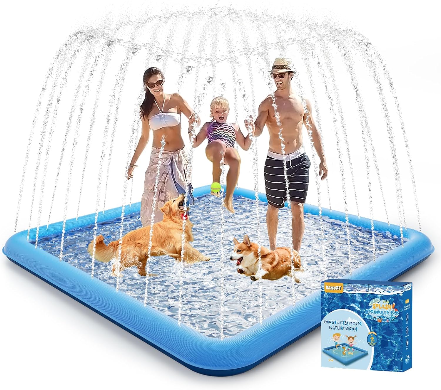 Detalle de Raxurt Splash Pad: 107" x 80" Non-Slip Square Splash Pad for Kids and Pets