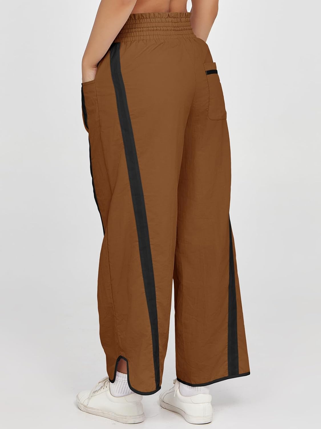Detalle de Fisoew Women's Baggy Wide Leg Pants - Casual Drawstring, 7/8 Length, Polyamide Track Pants