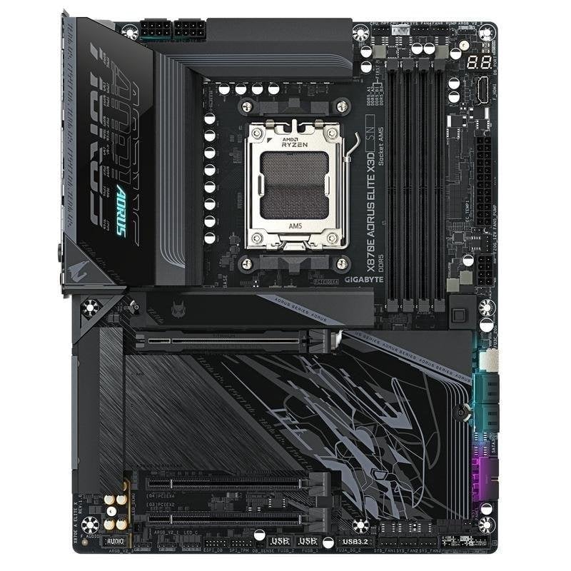 Detalle 2 de Gigabyte X870E AORUS ELITE X3D: placa base AM5 DDR5 con PCIe 5.0, WiFi 7 y USB4