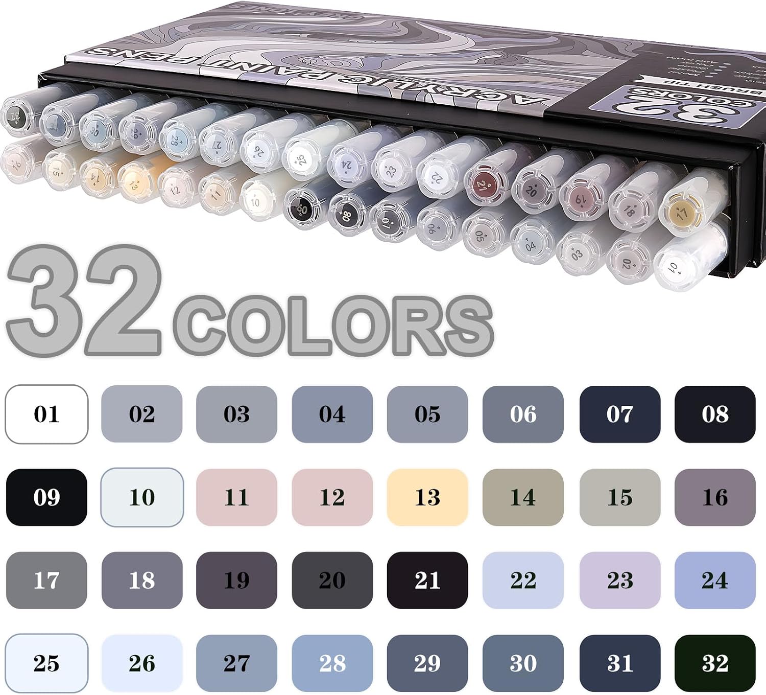 Detalle 2 de NICETY 32 Colours Acrylic Paint Pens 1-5mm
