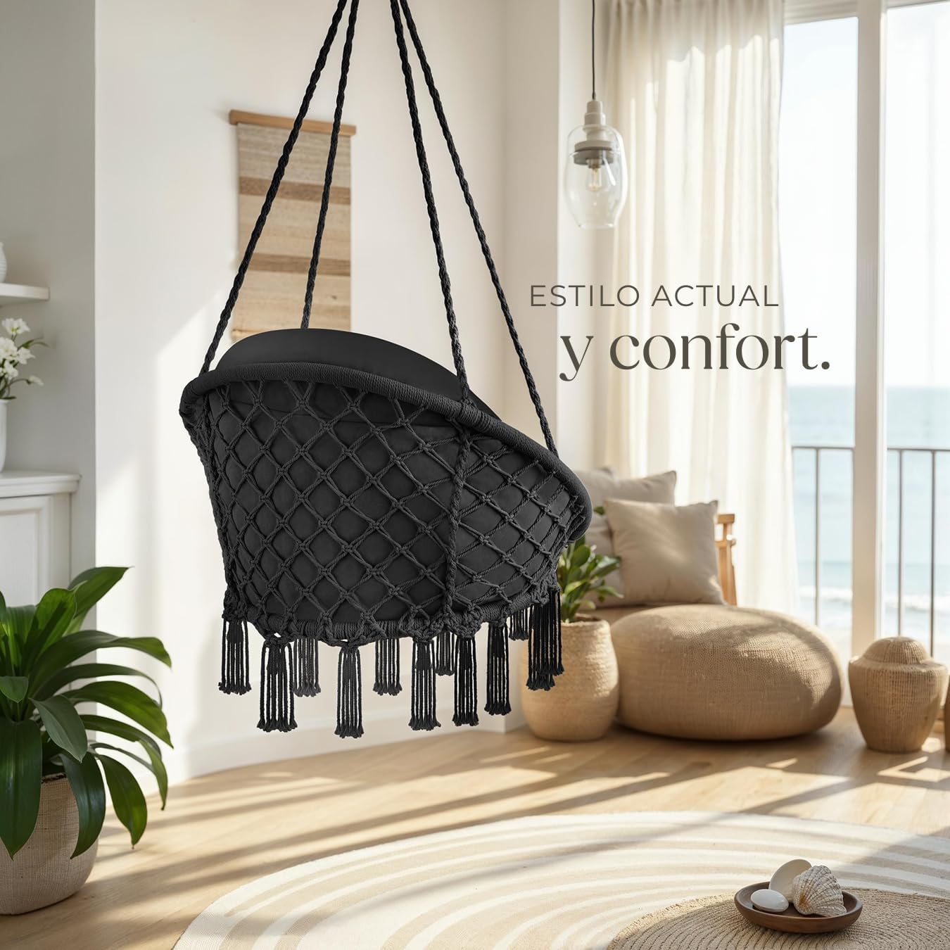 Detalle 2 de tectake Columpio Jardín Exterior silla colgante negro