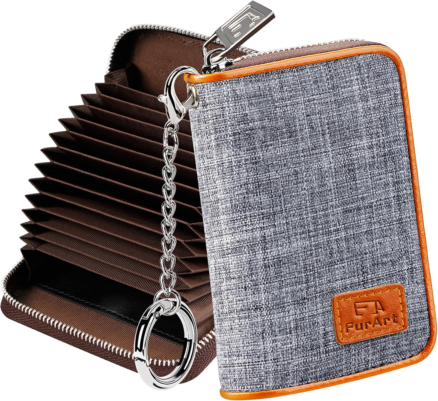 Detalle de FurArt Credit Card Wallet with Zip, RFID Blocking & Keychain Clip – Compact Card Case
