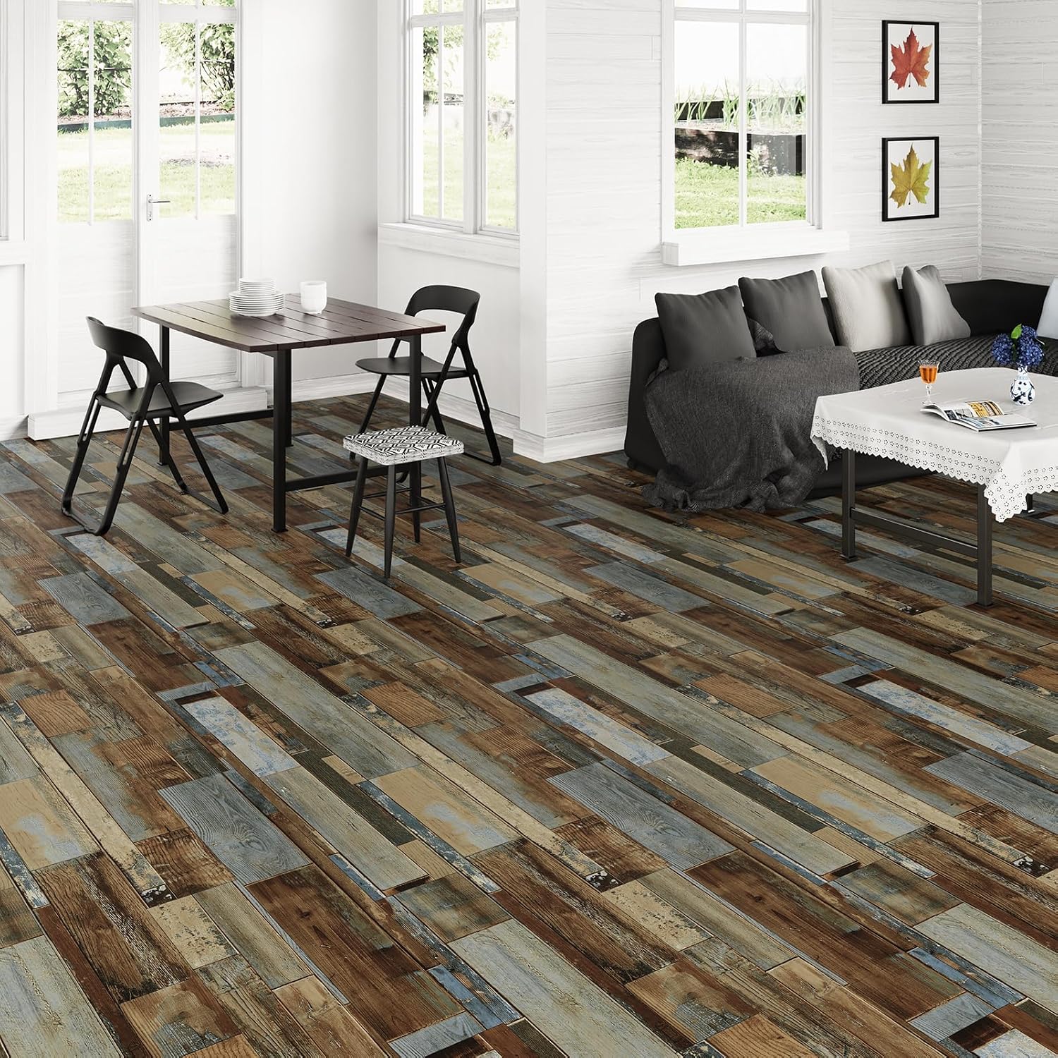 Detalle de GreenFullHouse Floor Tiles Self Adhesive – 37 Pieces, 5.02㎡, Rustic Blue