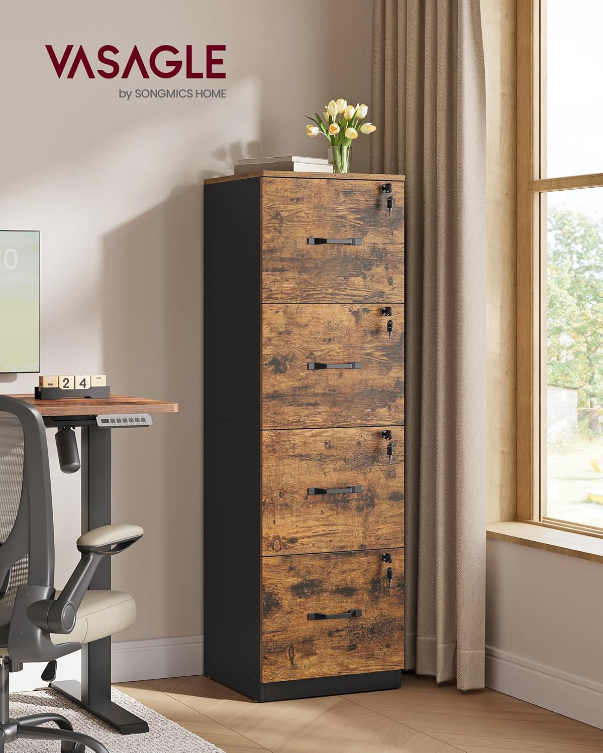 Detalle 2 de VASAGLE Meuble de Bureau OFC082K02 — 4 tiroirs verrouillables
