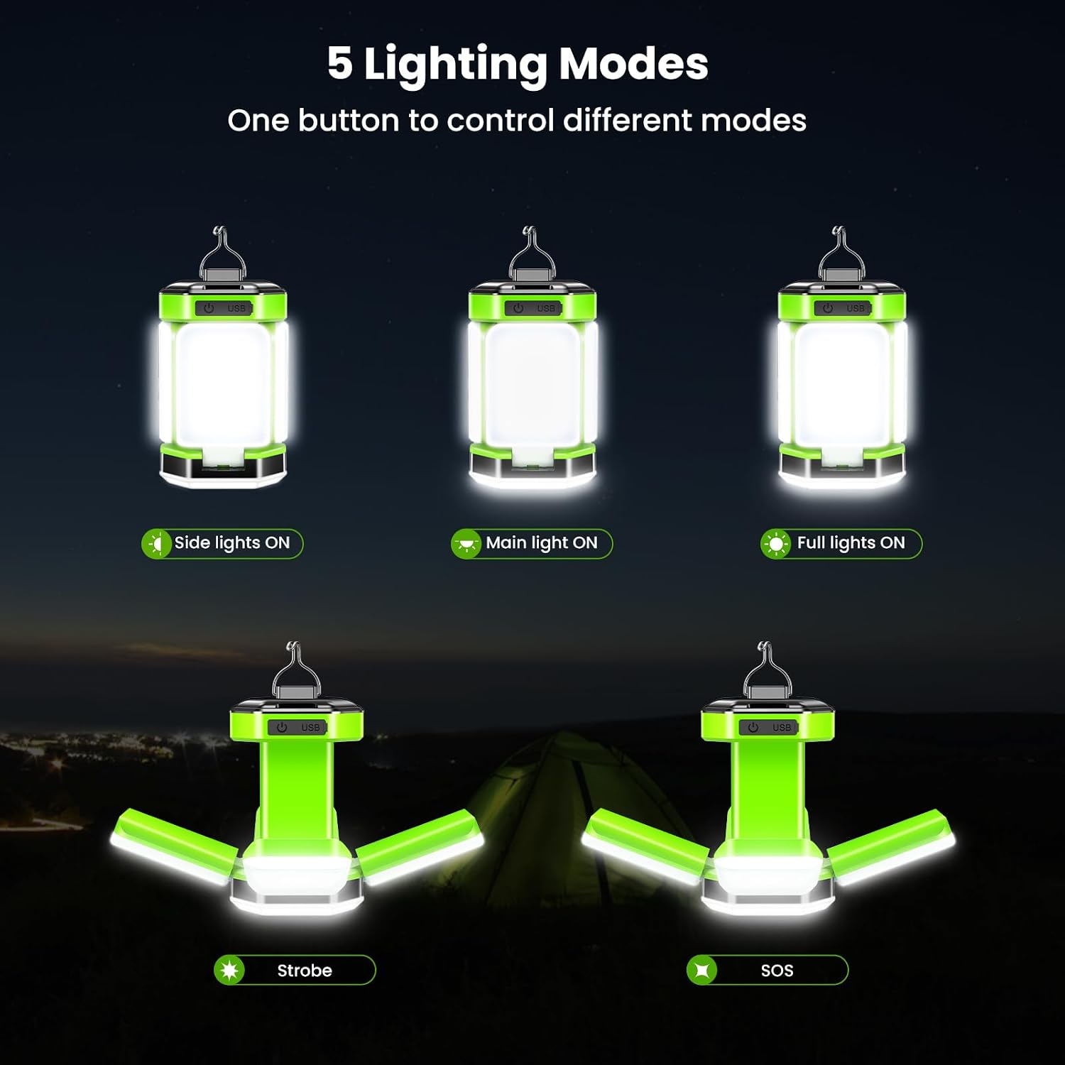 Detalle de Lampada da Campeggio BICKON: lanterna ricaricabile USB a 60 LEDs, 5 modalità e 25+ ore di autonomia