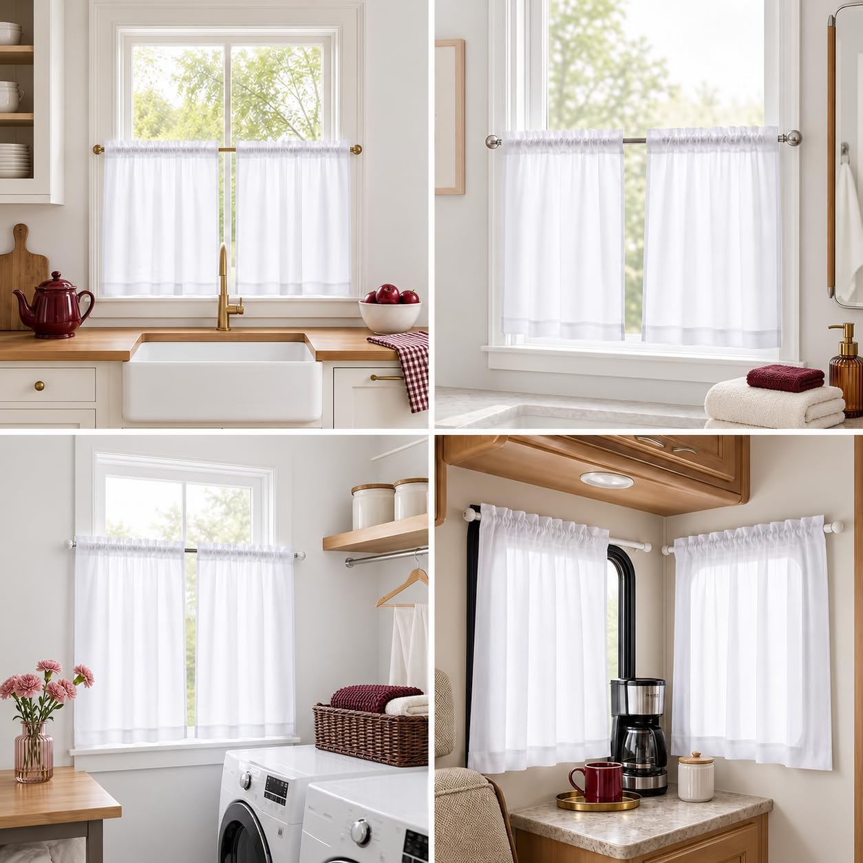 Thumbnail 2 de Chyhomenyc 2-Pack White Kitchen Tier Curtains (30x36 inch) Faux Linen Textured, Light Filtering Cafe Curtains
