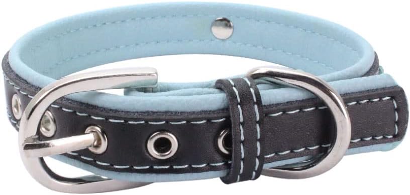 Thumbnail 2 de haoyueer Braided Soft Padded Genuine Leather Dog Collar with Rhinestone Crown (Size L, Blue)