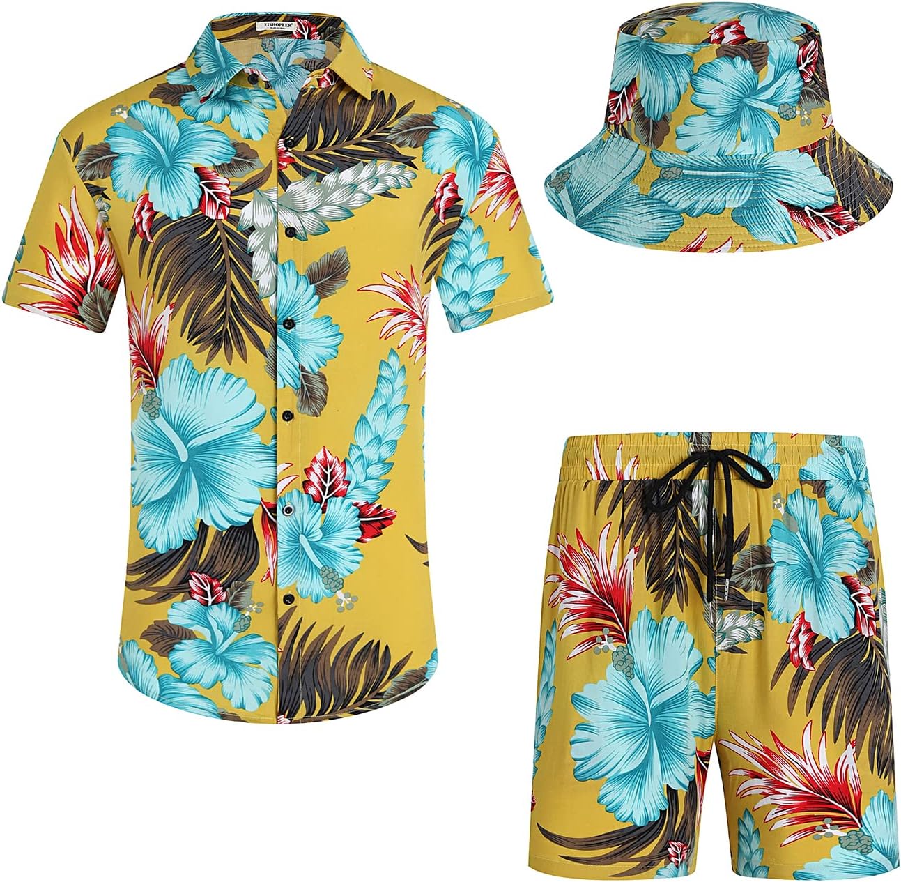 Detalle 2 de EISHOPEER Men’s Flower Hawaiian Set Shirt & Shorts Outfit 🌺?