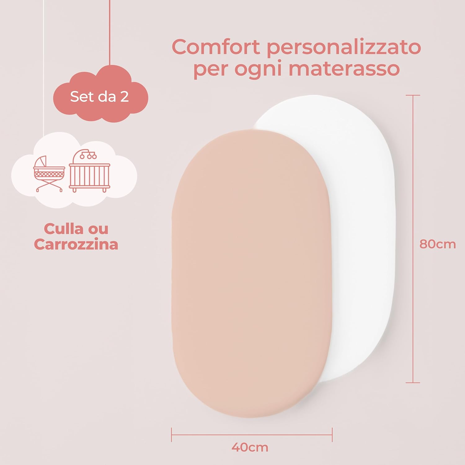 Detalle de Dreamzie Set 2 Lenzuola Culla 40x80 Cotone - Lenzuolo con Angoli per Carrozzina e Passeggino Neonato, Oeko-Tex Rosa/Bianco