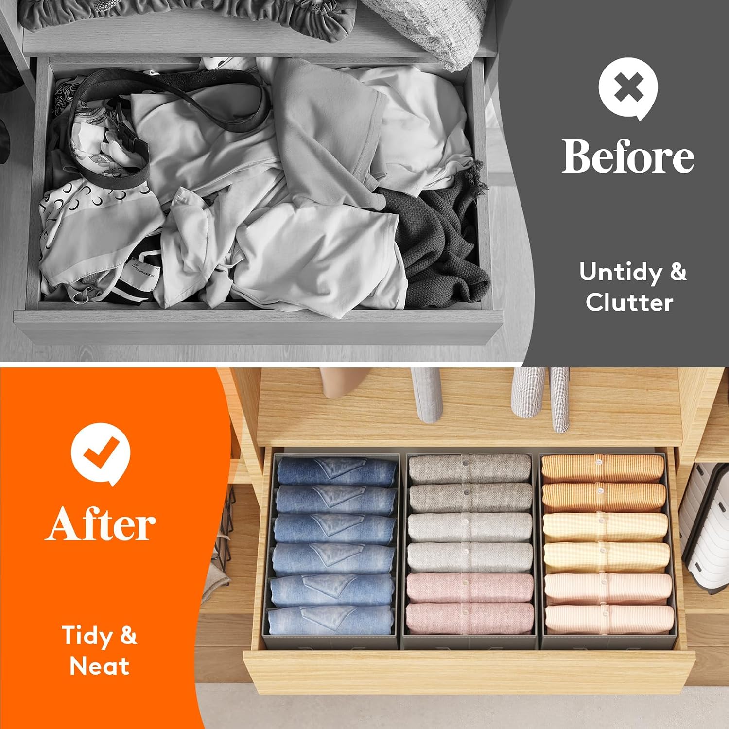 Thumbnail 6 de Lifewit LH23231.02FG.V1.M02 3-Pack Drawer Organisers, Foldable, 6 Compartments
