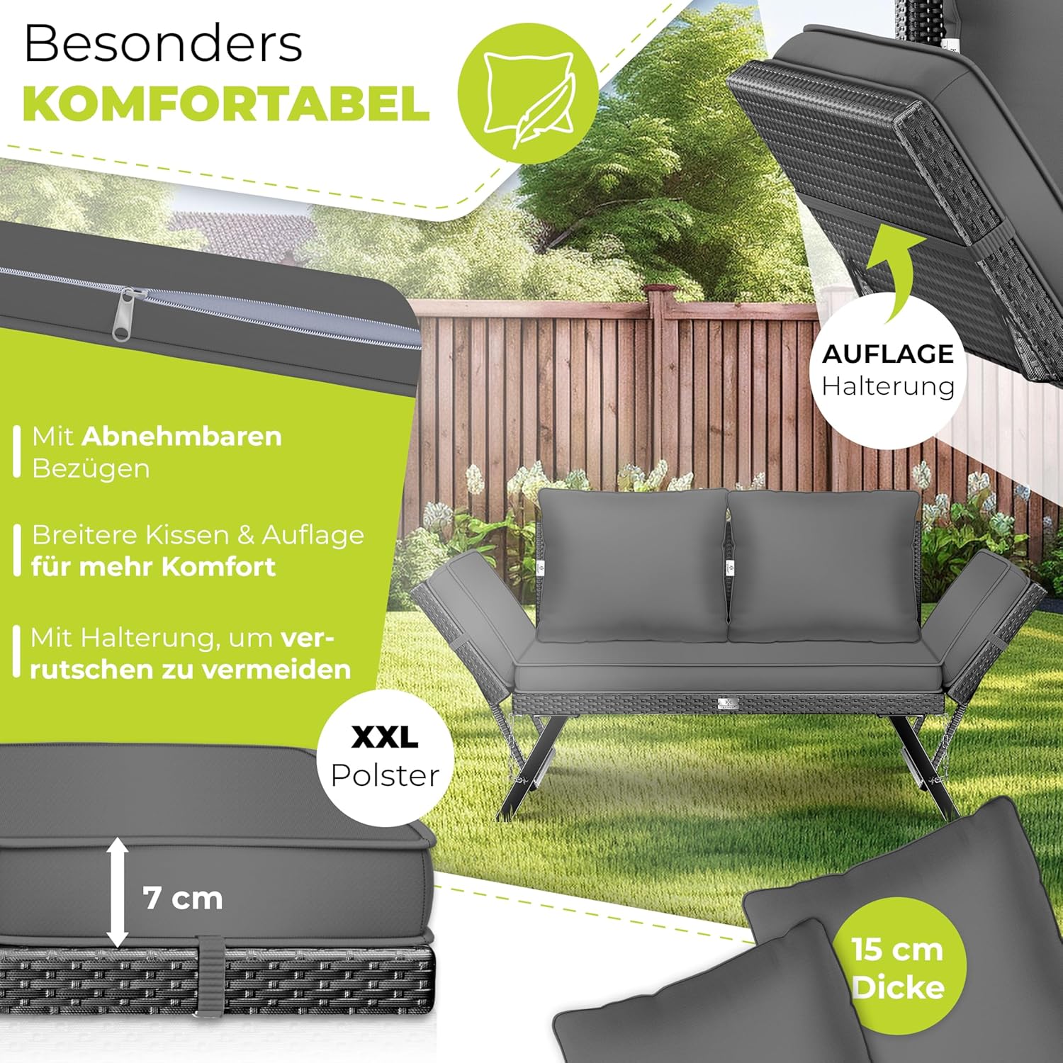 Thumbnail 2 de KESSER® Banco de jardín Luna 4 en 1 reclinable y resistente