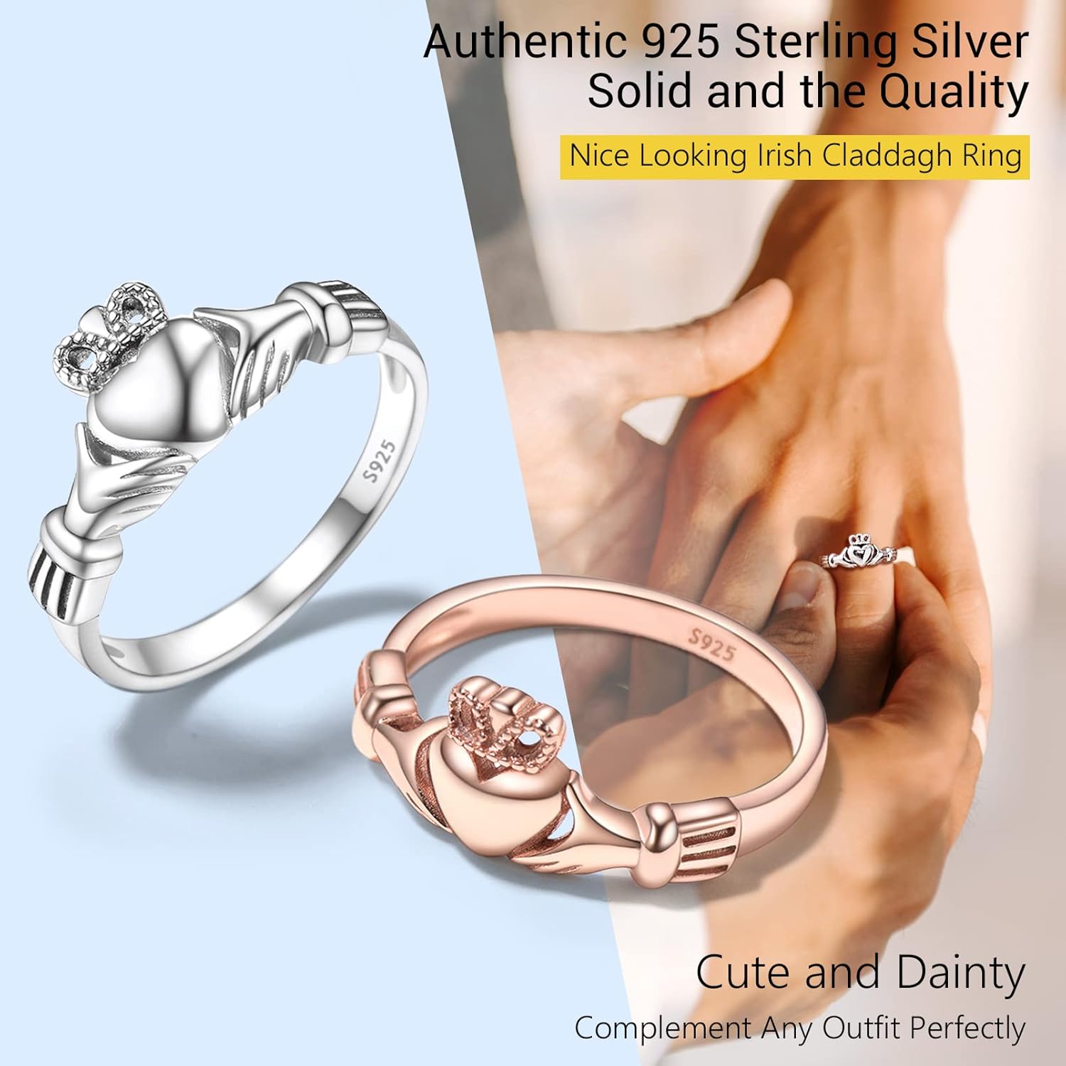 Thumbnail 6 de Anello da donna PROSILVER in argento 925 Claddagh Ring/Triquetra Mirusa (7–27) con confezione regalo