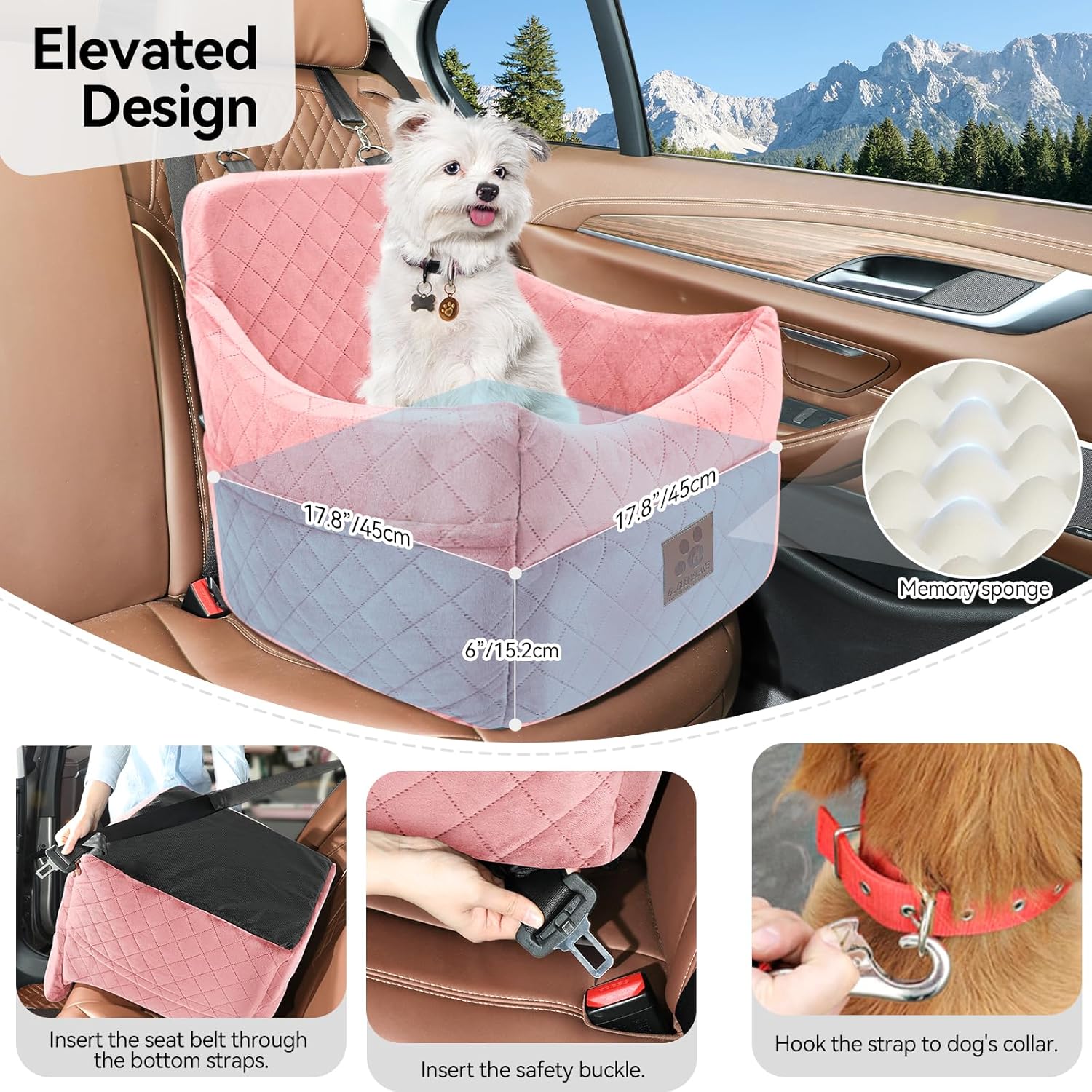Detalle de GL GLENSLAVE Hunde-Autositz für kleine & mittlere Hunde bis 35 lbs (rosa)