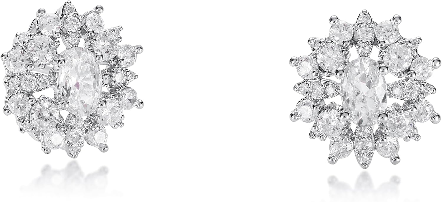Detalle de ZAVANA orecchini grandi da donna con zirconi cubici a bottone (oro o argento), design a fiore