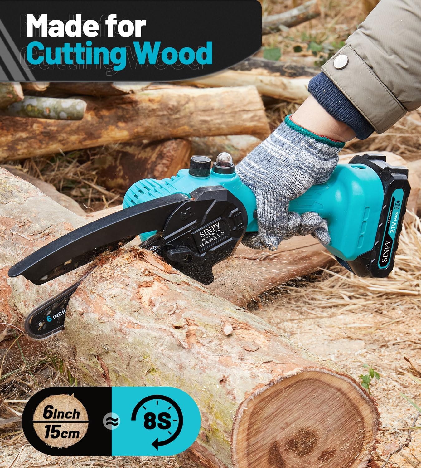 Detalle 2 de Mini Cordless 6 Inch Chainsaw with 2 Batteries 🪚