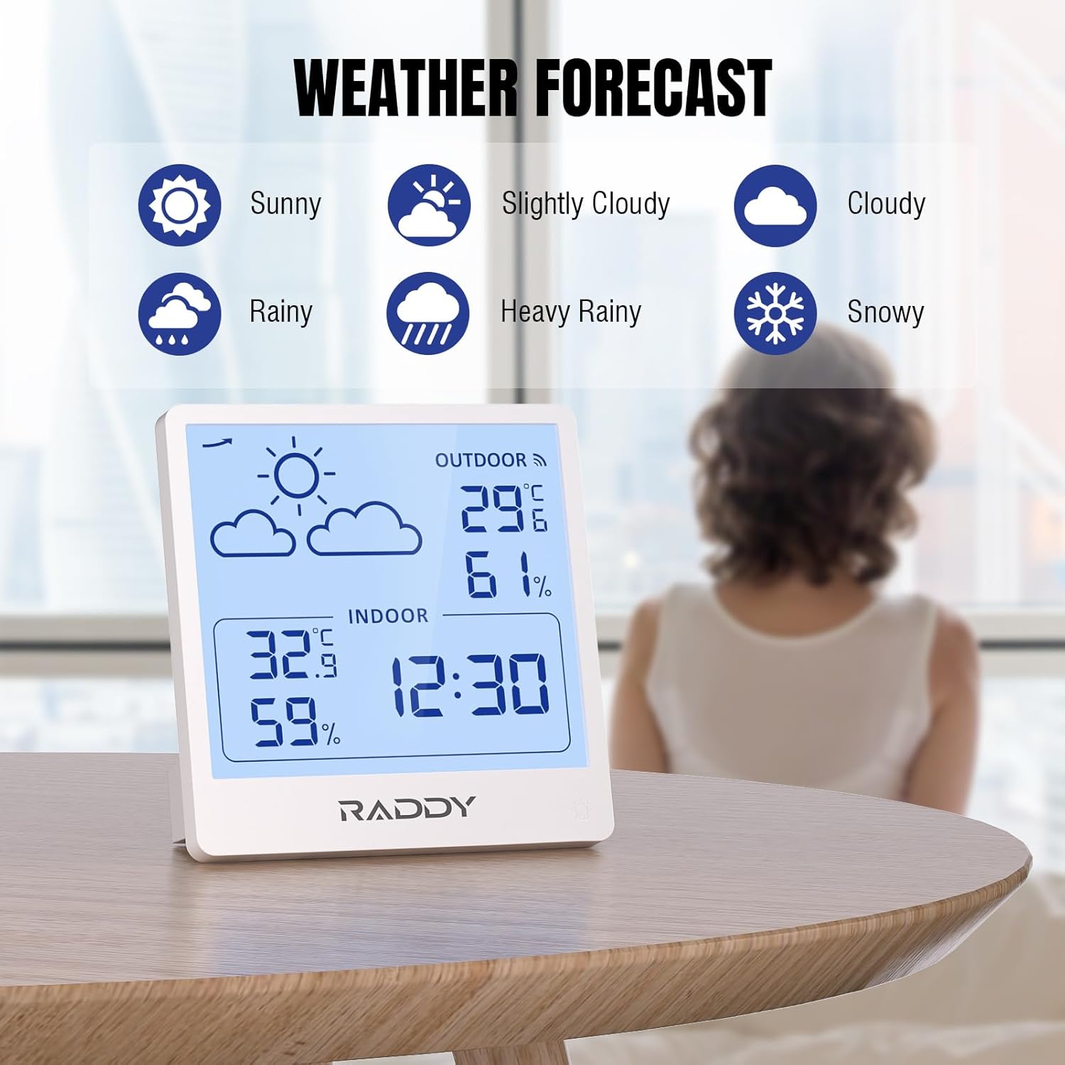 Thumbnail 2 de Raddy WF-50T stazione meteorologica wireless con display 5'' e sensore remoto bianco