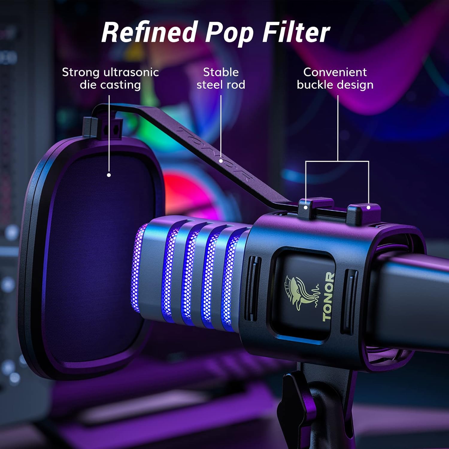 Detalle 2 de TONOR TC30 : micro USB à condensateur pour gaming, streaming et podcasts, RVB et mode Plug & Play