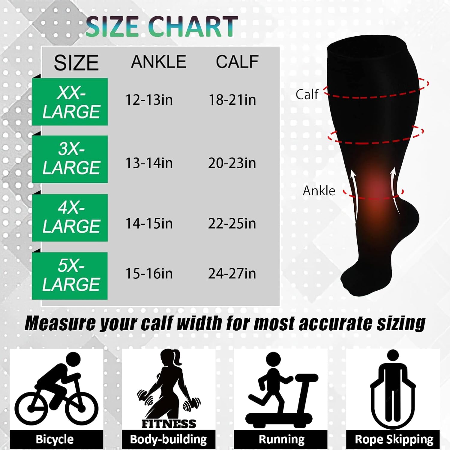 Detalle 2 de MEQUER Plus Size Compression Socks, 20–30 mmHg, Wide-Calf Knee-High, 3 Pairs