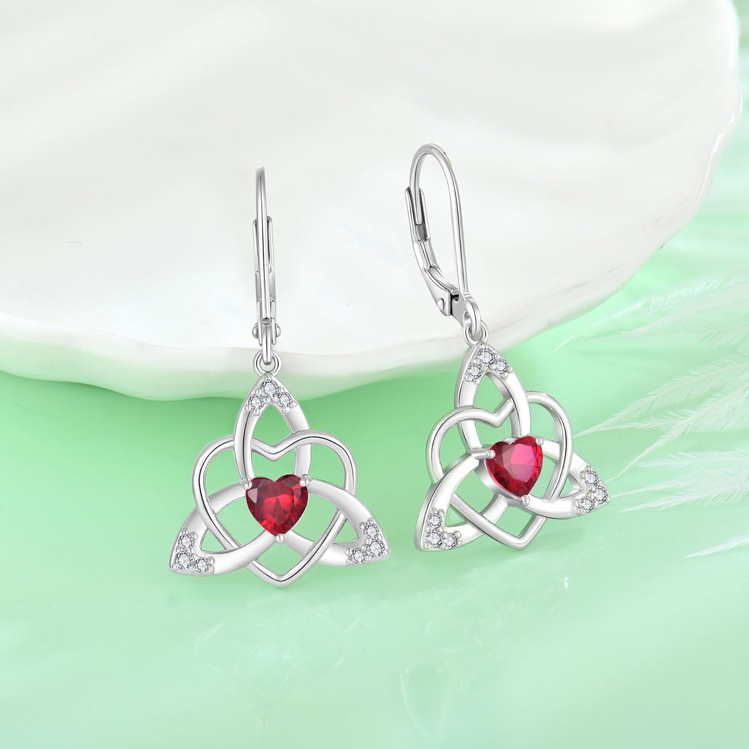 Thumbnail 3 de FJ Herz Keltischer Knoten Ohrringe für Damen aus 925 Sterling Silber mit Geburtsstein