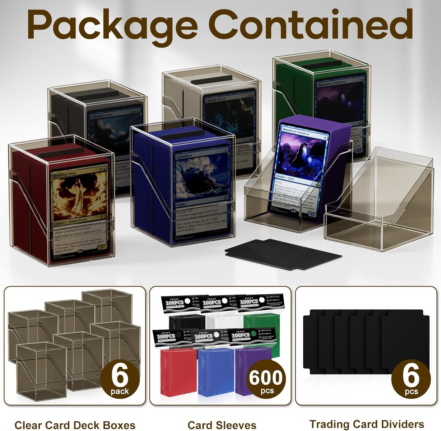 Thumbnail 4 de Mlikero 6 Pack Card Deck Boxes – Black Commander Case with 600 Sleeves and Dividers