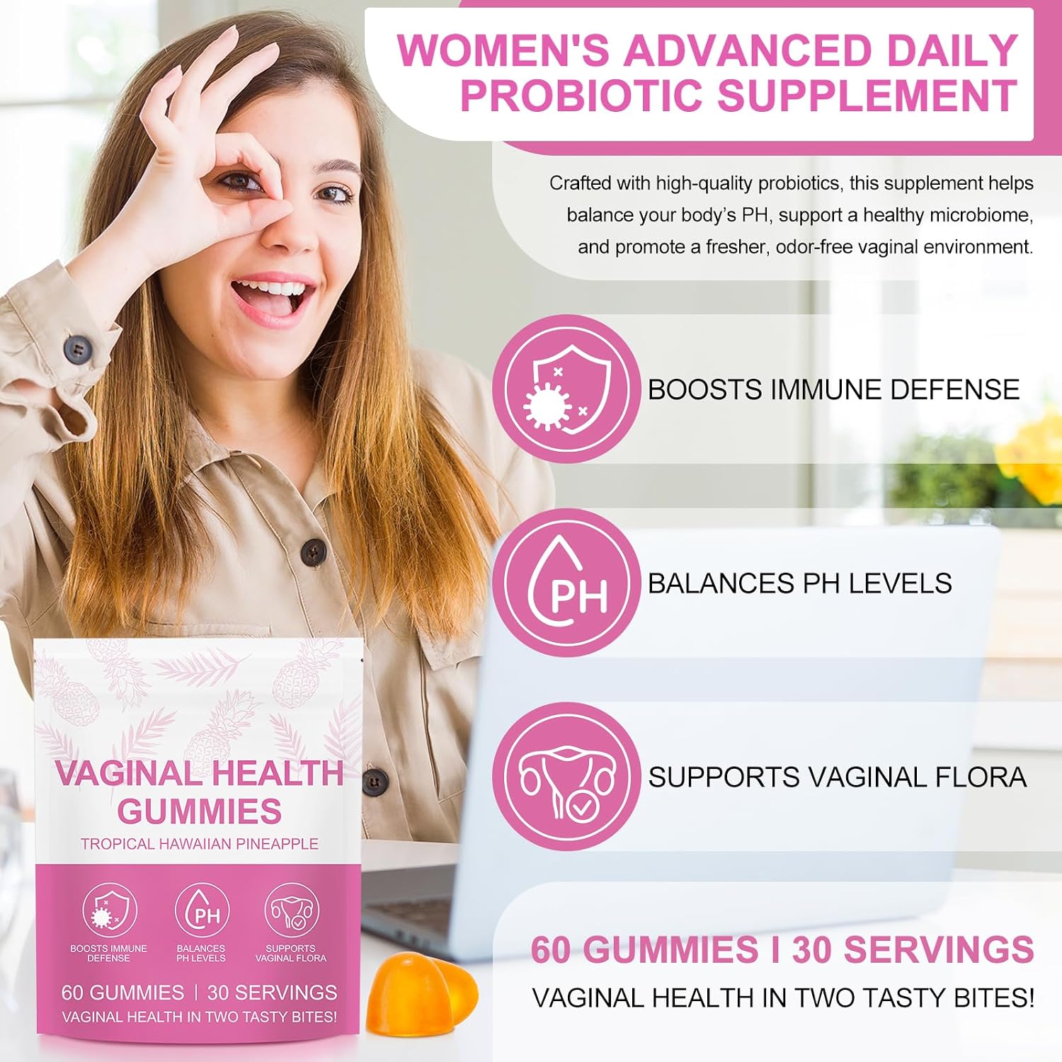 Thumbnail 1 de XAYGHE Feminine Balance Gummies Hawaiian Pineapple, 60 stuks, vegan en glutenvrij