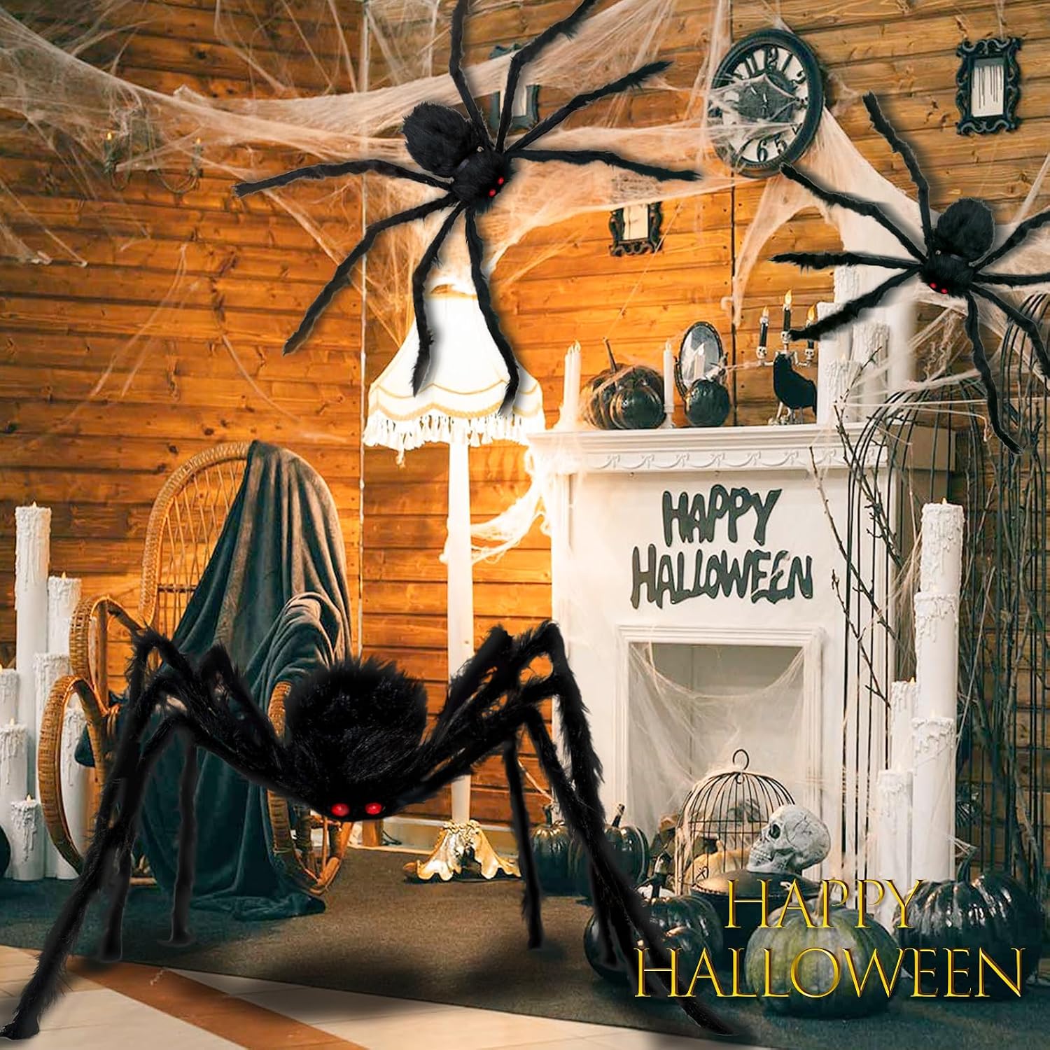 Detalle 1 de Giant Halloween Spider Decorations, 59-inch set