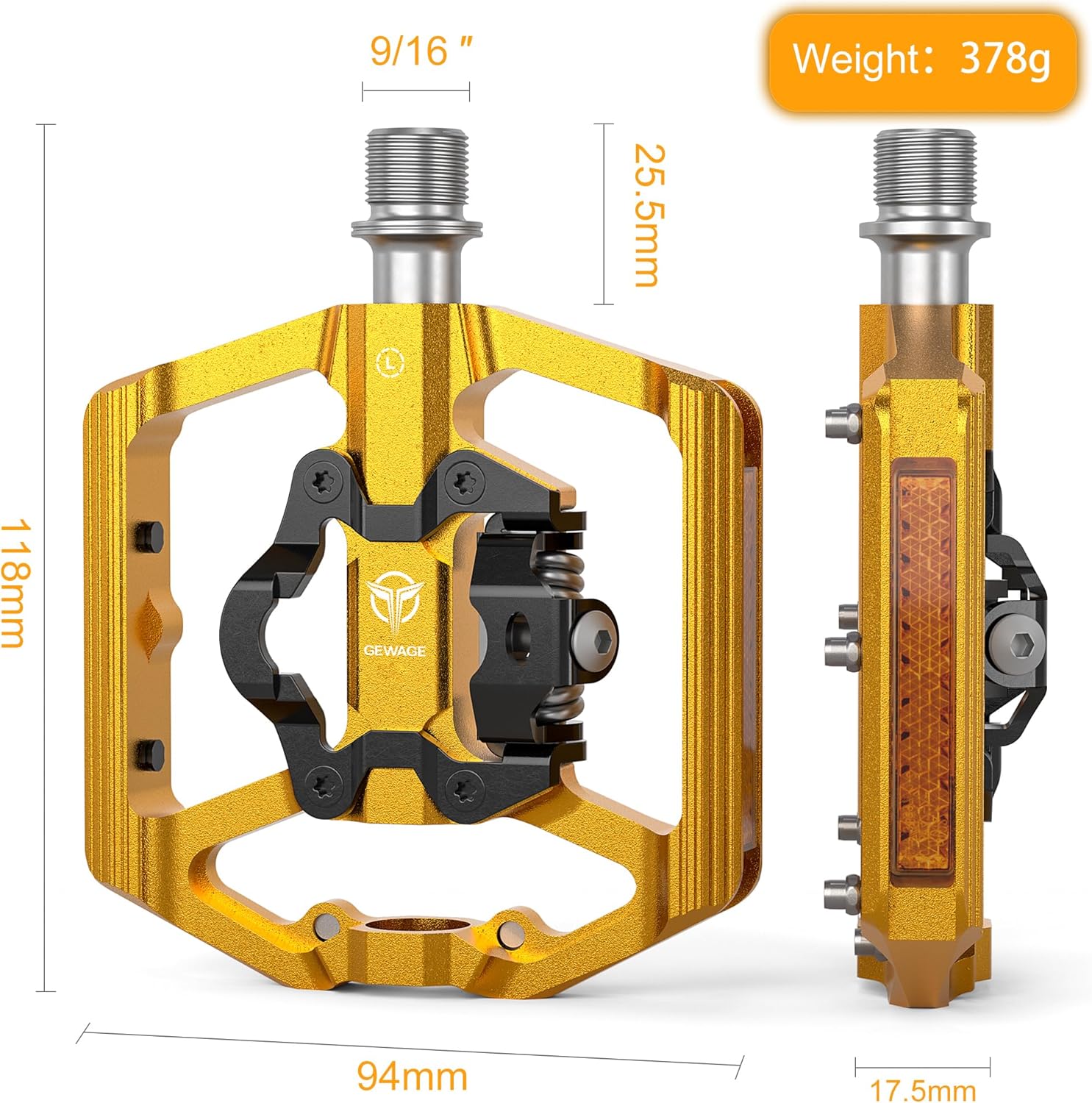 Thumbnail 2 de GEWAGE : pédales de VTT plateforme 9/16" avec réflecteur et système à clic compatible SPD