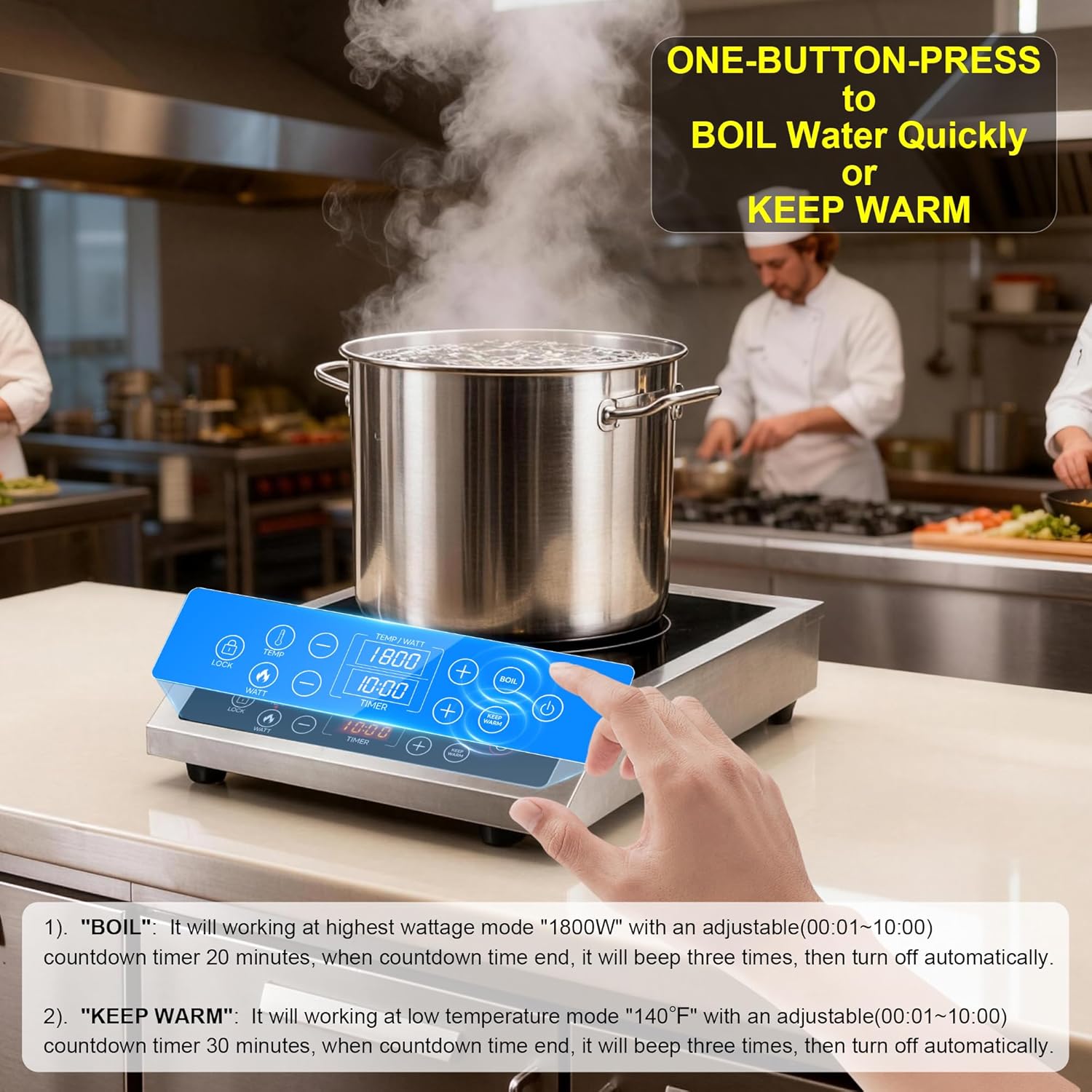 Detalle de Cooktao HL-CC05 Single-Burner Induction Cooktop, 1800W, Temperature Control