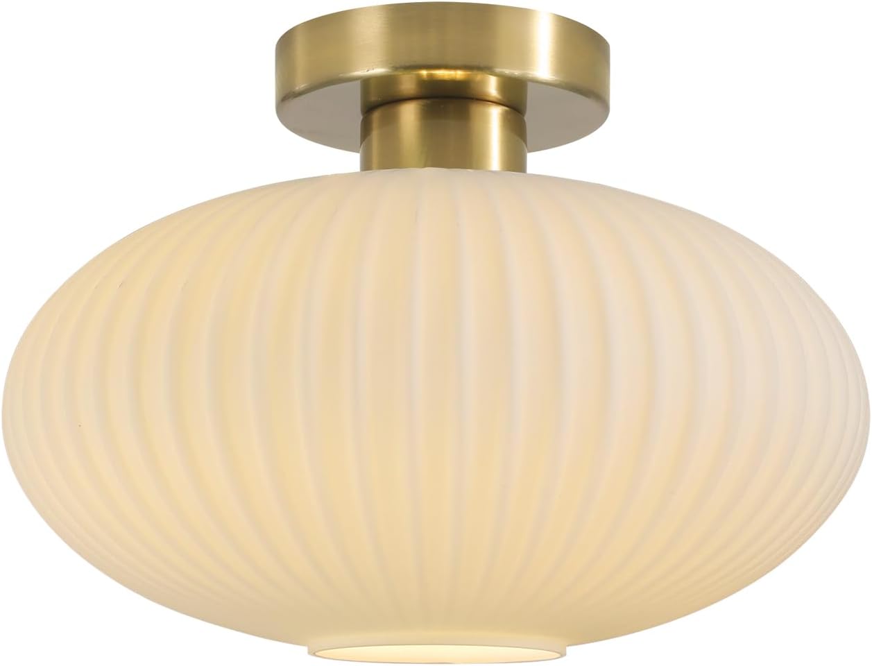 Detalle de BOKT BC1145-FT Mid-Century Ceiling Light with Ribbed Glass and Brushed Brass
