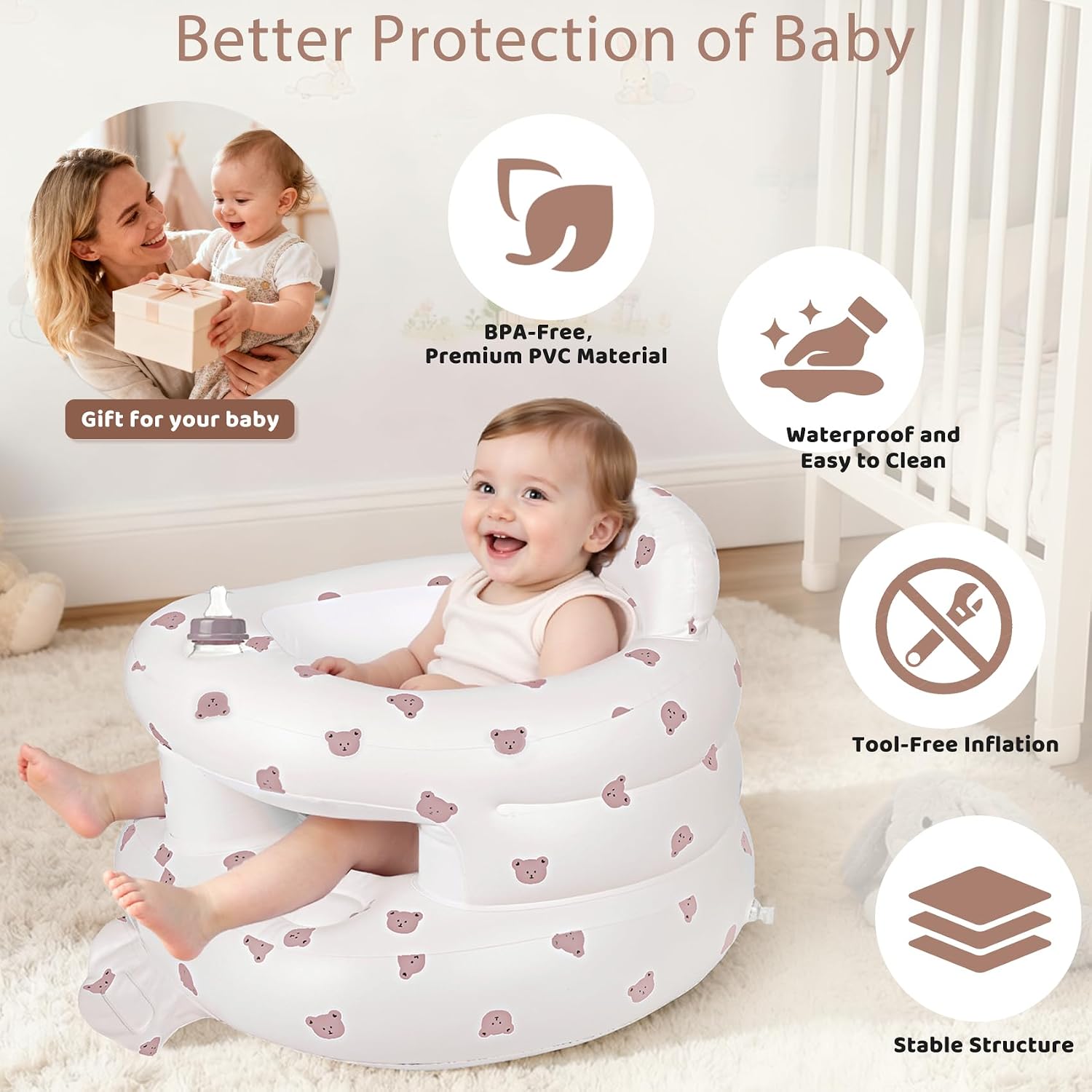 Detalle 2 de CandyHome Inflatable Baby Seat, Bear Design, Built-In Pump and Back Support